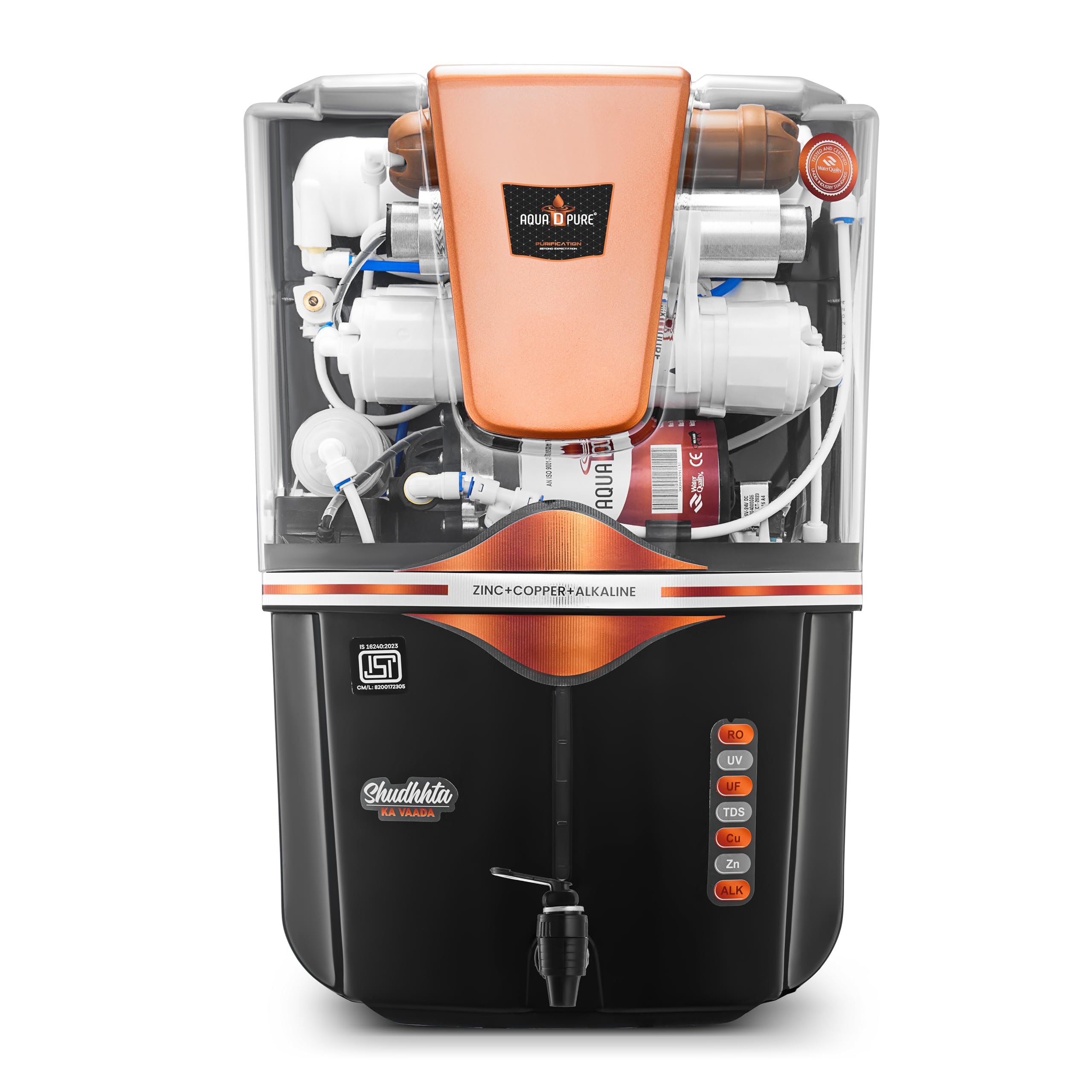 Aqua D Pure Ro Water Purifier With 4 In 1 Copper Technology, 12 Liter, Uv, Uf, Tds Adjuster, Multisource Water Compatibility, Bl