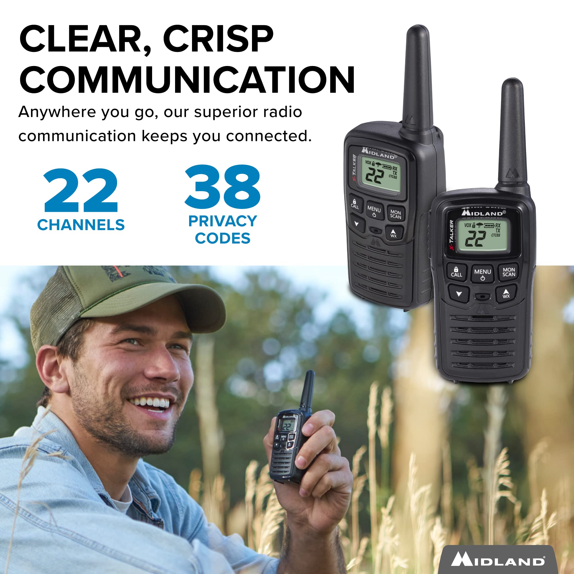Midland� T10 X Talker Two Way Radios   22 Channels   Long Range Walkie Talkies, 38 Privacy Codes   Best Family Camping Radio   2 Pack