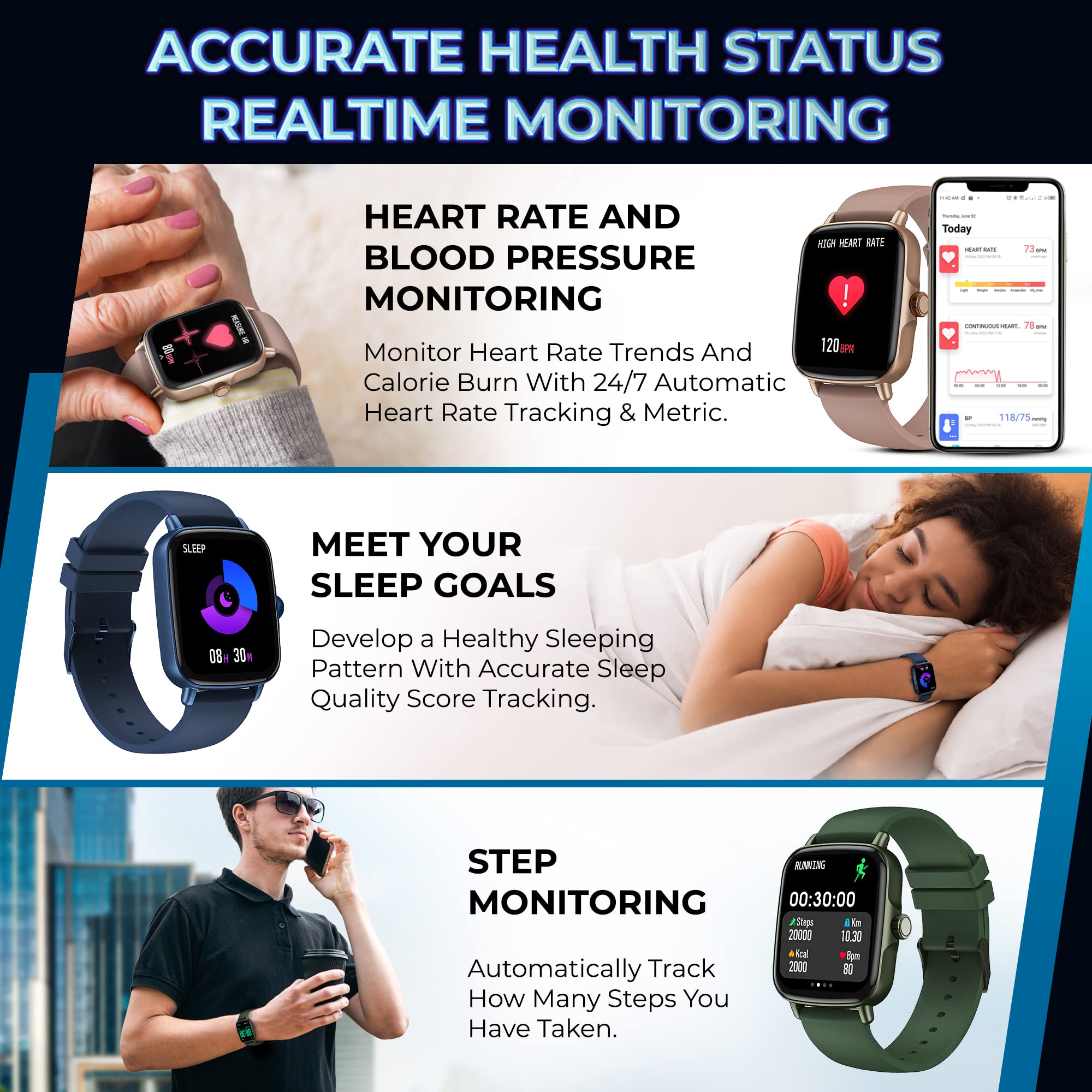 Inspiratek Smartwatch For Women - Health Fitness Watch W/Accurate All-Day Sleep, Step & Heart Rate Monitoring - Multi-Function W