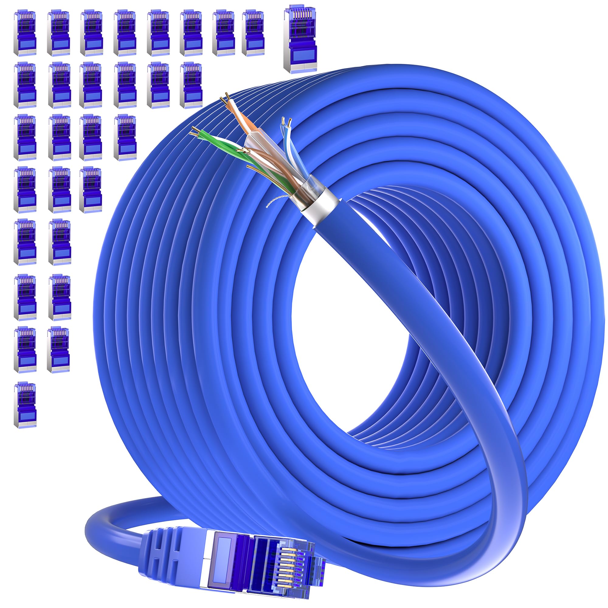 Ethernet Cable 500Ft, Cat 6 Cable Outdoor &Indoor Ftp Shielded Ethernet Cable, 23Awg Bulk Network Cable, Direct Burial Grounded