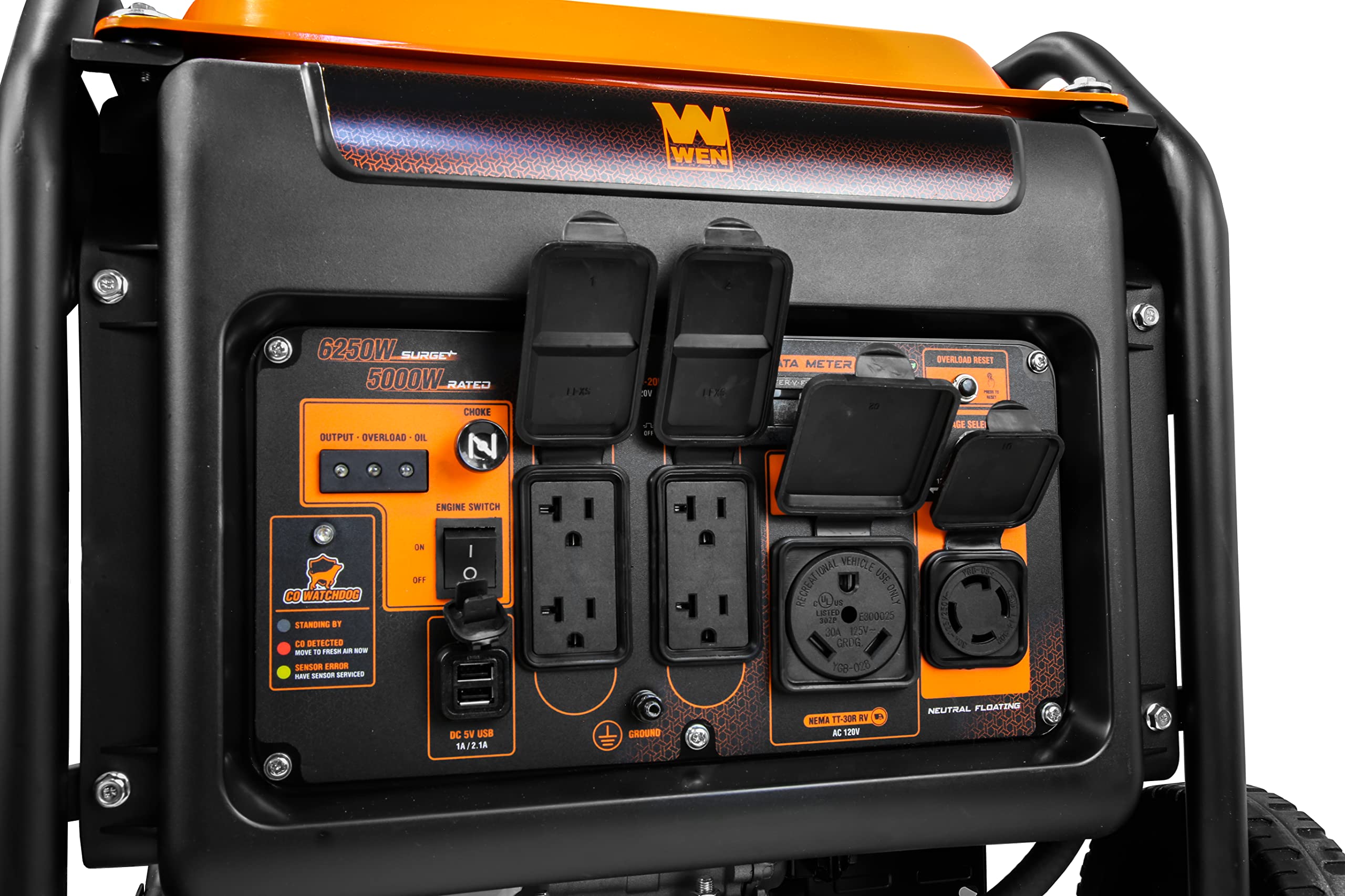 Wen Gn625Ix 6250-Watt Rv And Transfer-Switch-Ready 120V/240V Open Frame Inverter Generator With Co Shutdown Sensor And Wheel Kit