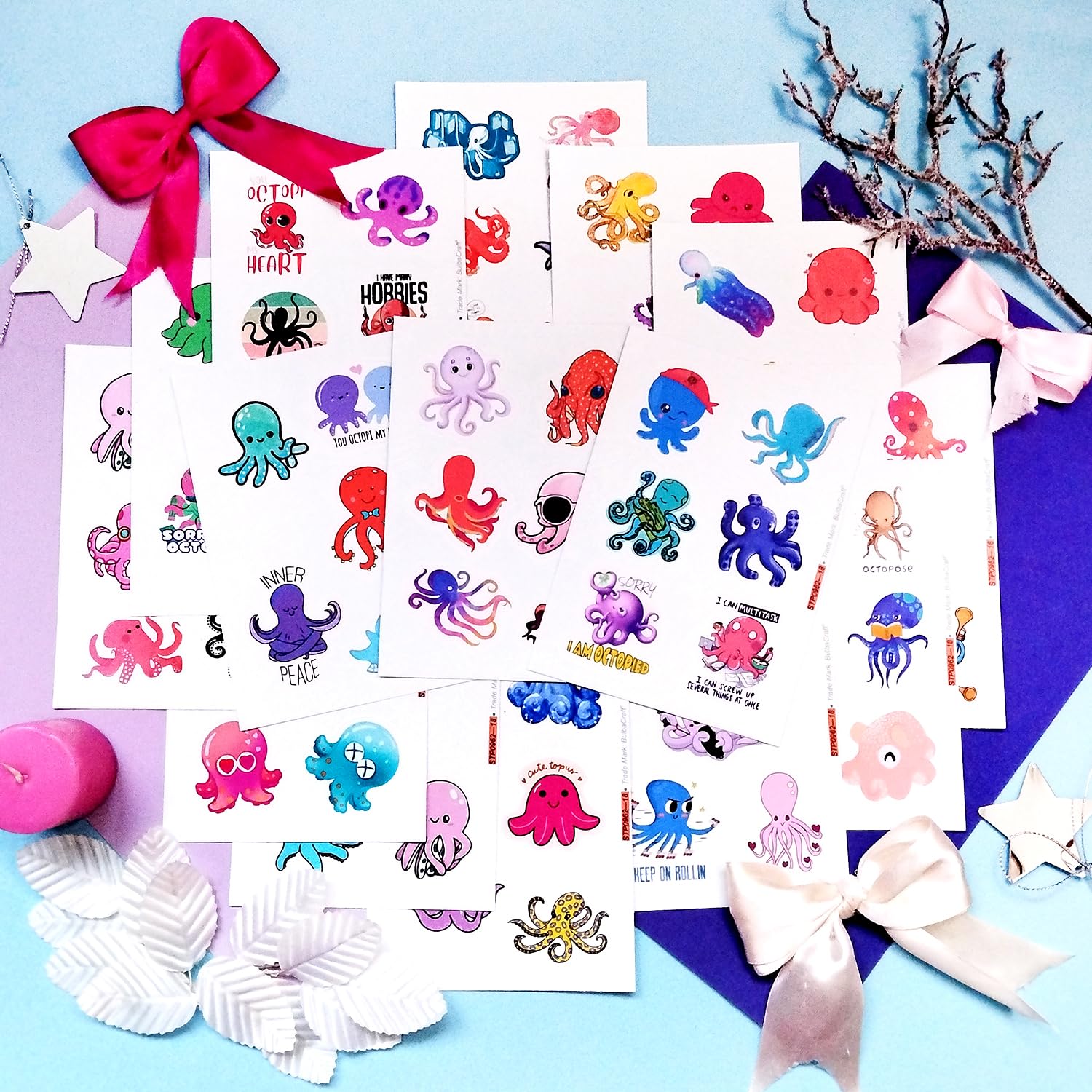 Octopus Stickers For Water Bottle And Laptop   Marine Life Party Favors & Decorations, Waterproof Vinyl Ocean Decals, Cute Octop