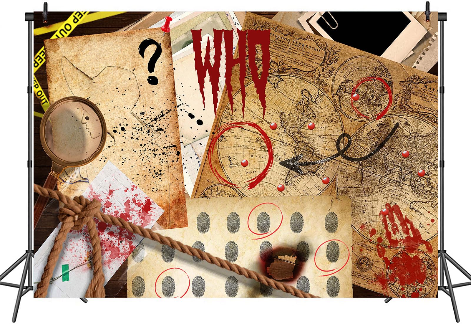 Yieldeer Spy Detective Backdrop 7X5Ft Murder Crime Scene Photo Fingerprint Clues Evidence Top Secret Mission Mystery Party Decor