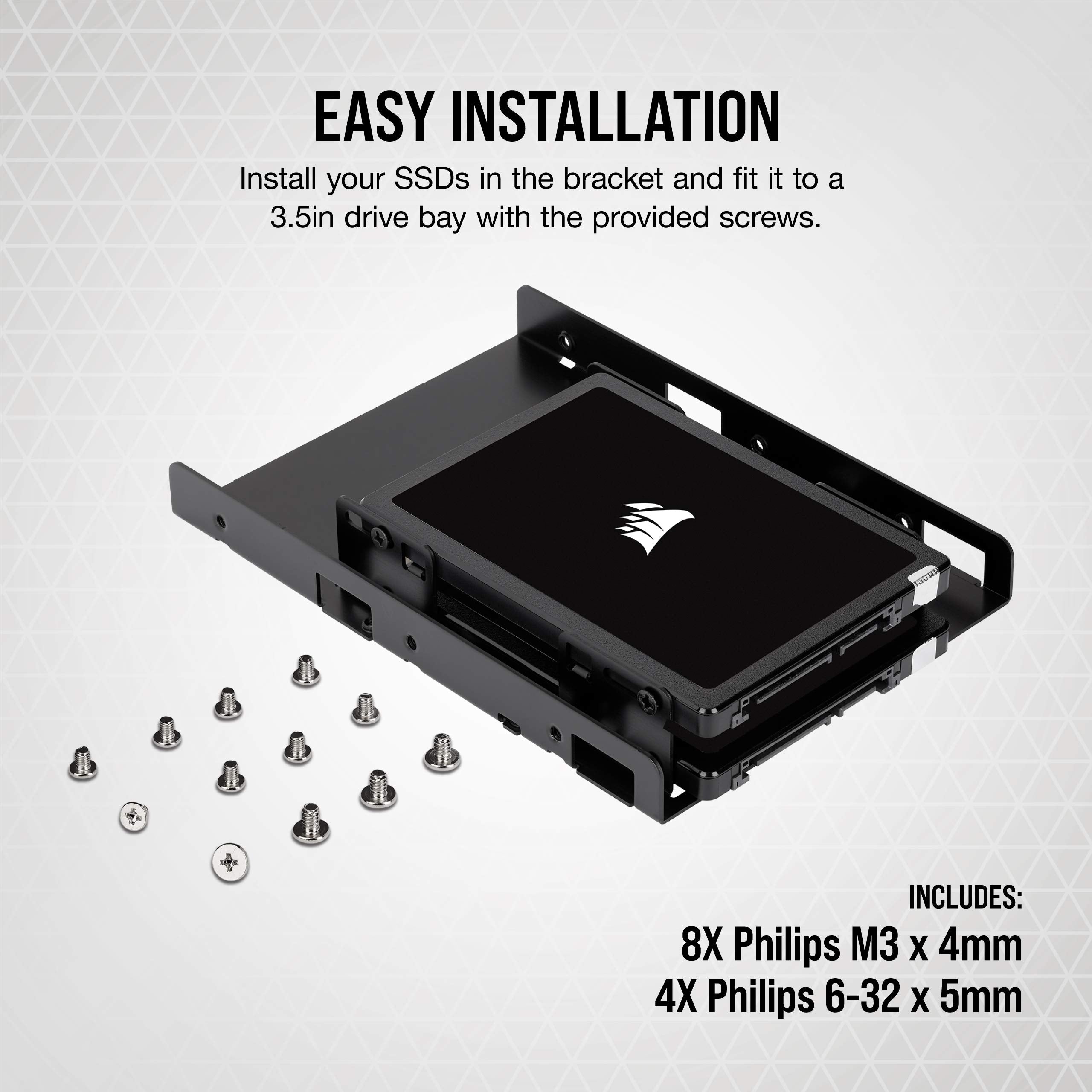 Corsair Dual Ssd Mounting Bracket (3.5    Internal Drive Bay To 2.5, Easy Installation) Black