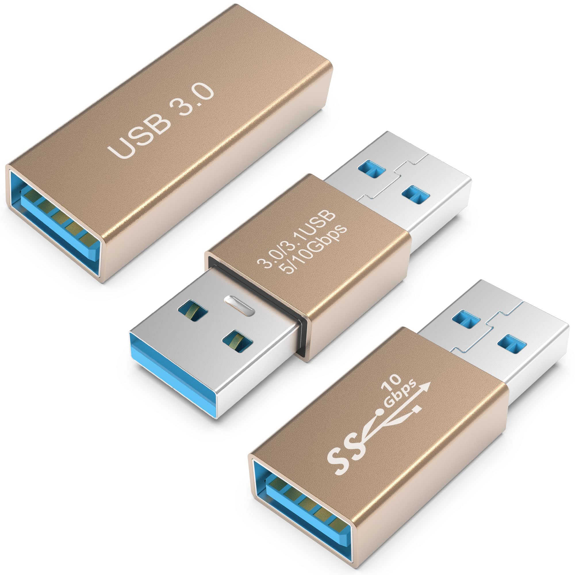 Hiebee 3Kinds Of Usb 3.0 Apters Kit, Usb 3.0 Female To Female And Male To Male And Female To Male, High Speed Convert Extension Coupler Connector Converte,Gold