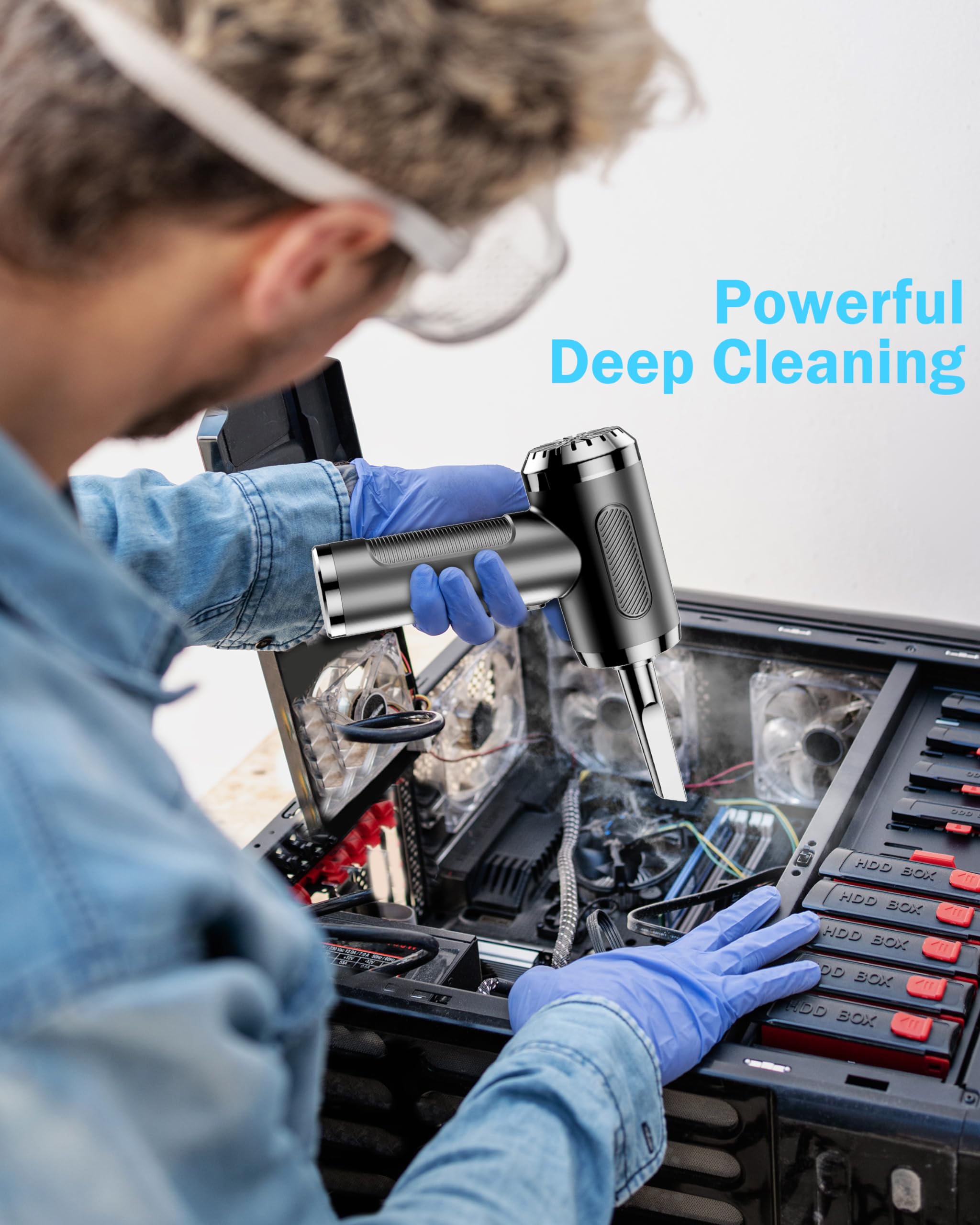 Lihan Compressed Air Duster, Electric Air Blower Cleaner With Led Light For Computer, Keyboard, Home, Car, Office, Rechargeable Portable And Cordless Handheld Mini Blower For Inflatable Bed Ball