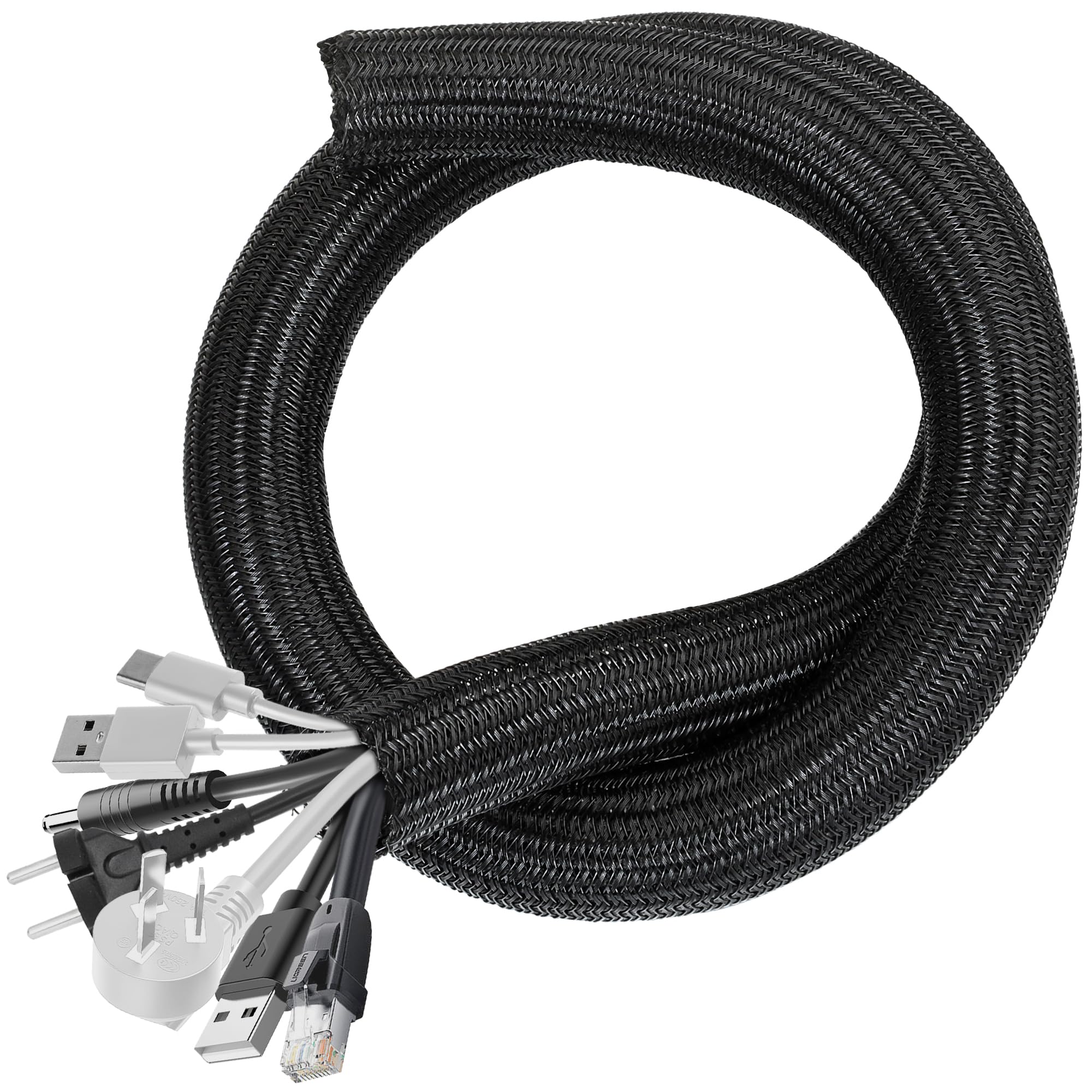 Cable Management Sleeves 1In   2 Pack 4.1Ft Split Braided Cable Sleeve Black, Hard Pe Cord Protectors From Pets, Wire Organizers