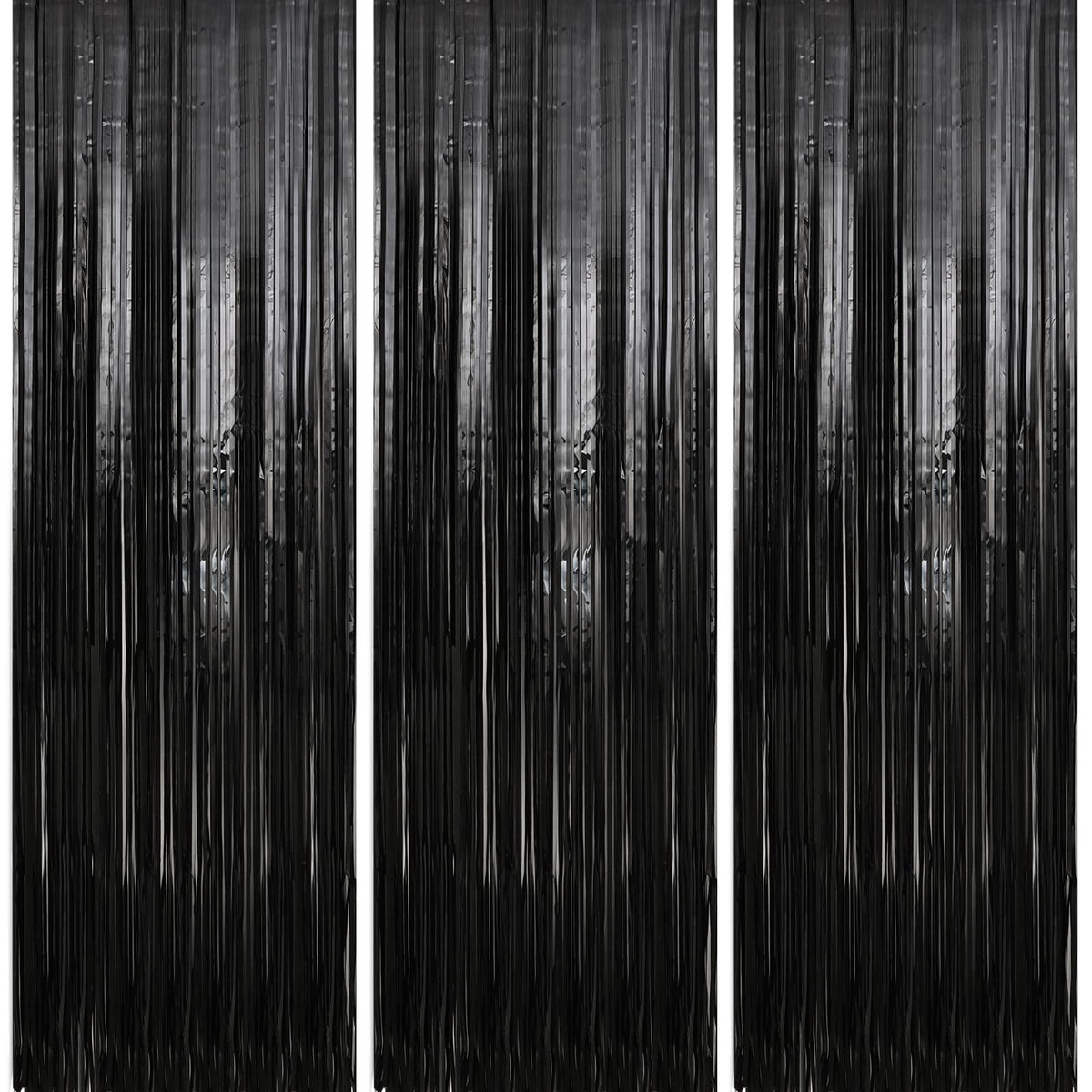 Crosize 3 Pack 3.3 X 9.9 Ft Black Foil Fringe Backdrop Streamer Curtains, Birthday Party Decorations, Tinsel Curtain For Parties