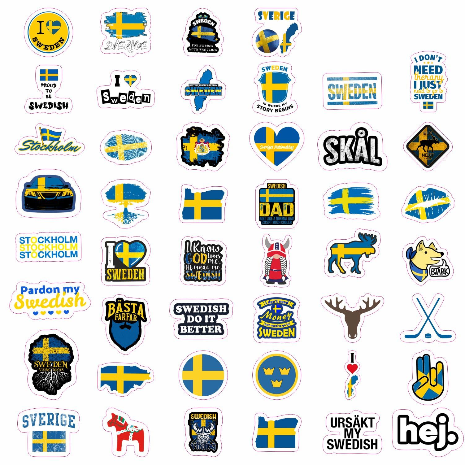 Swedish Stickers For Water Bottle And Laptop   Nordic Party Favors & Decorations, Waterproof Vinyl Swedish Decals, Sweden Flag A
