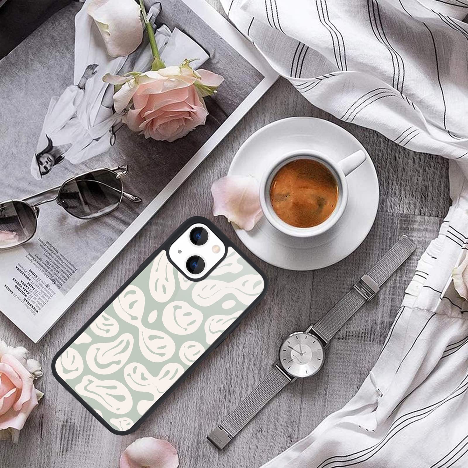 Maycari Compatible With Iphone 13 Mini Case For Children Women Happy Smile Face Hippie, Hard Back Cover With Trippy Cute Pattern