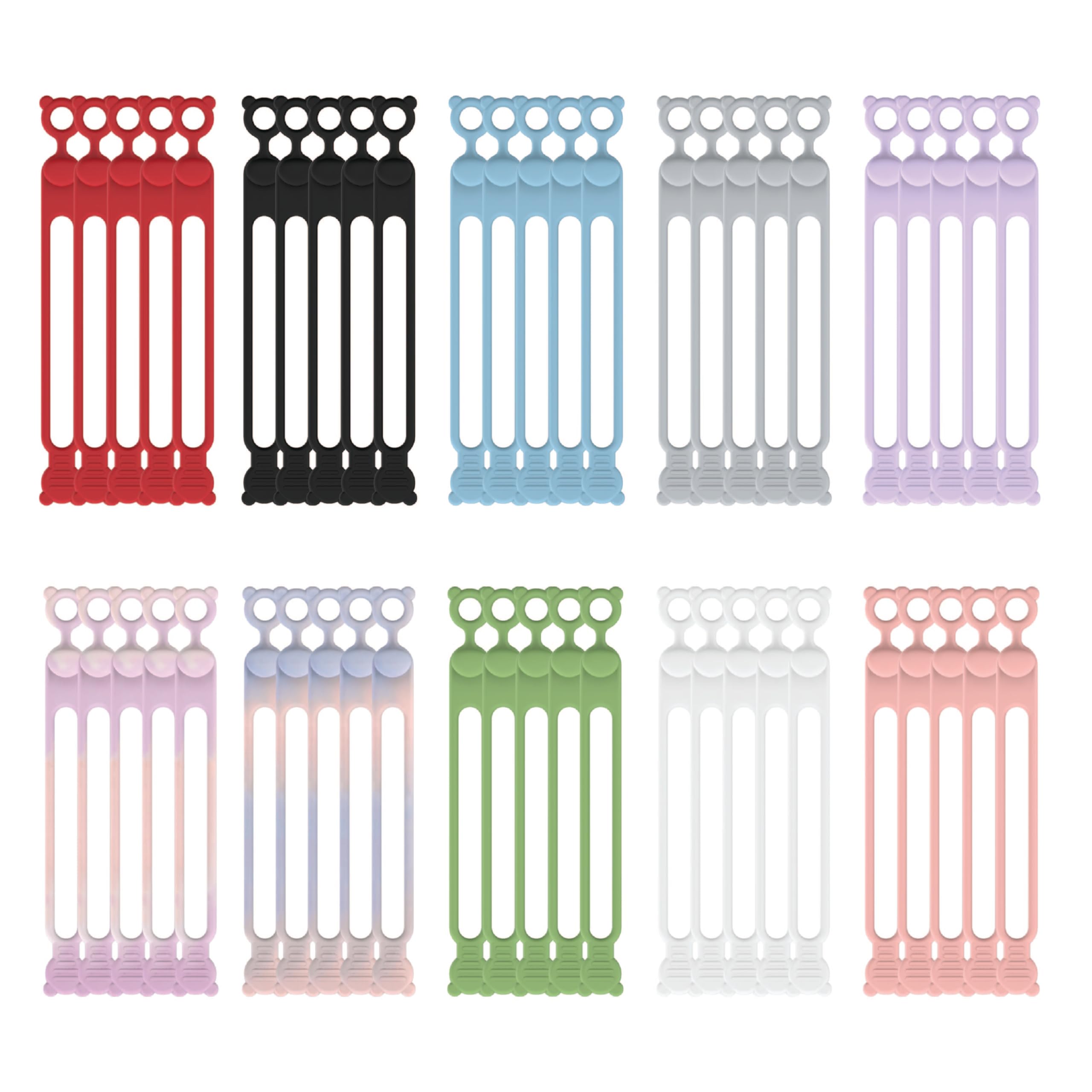 365Home 50 Pack Silicone Cable Ties Reusable, Rubber Cable Ties Cord Organizer Electronic Accessories In Home,Office,Kitchen,Sch