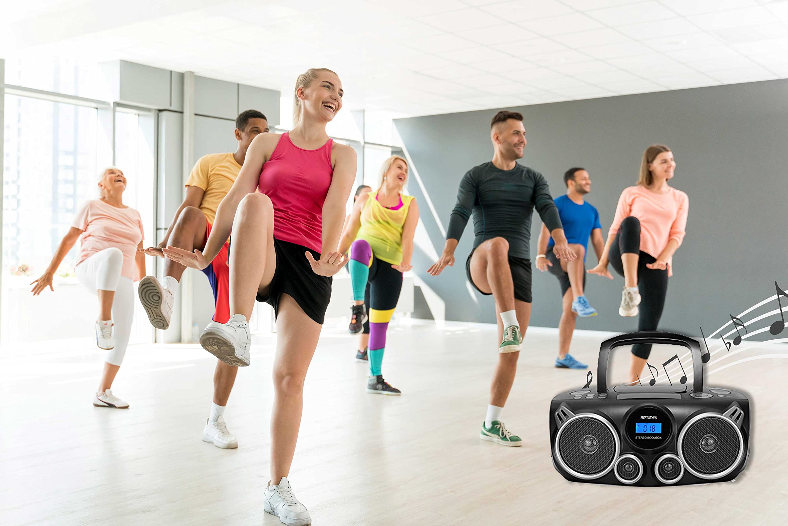 Riptunes Portable Cd Player Bluetooth Stereo Sound System Digital Am Fm Radio, Mp3 Cd Boombox Usb Sd Palyback With Enhanced Bass