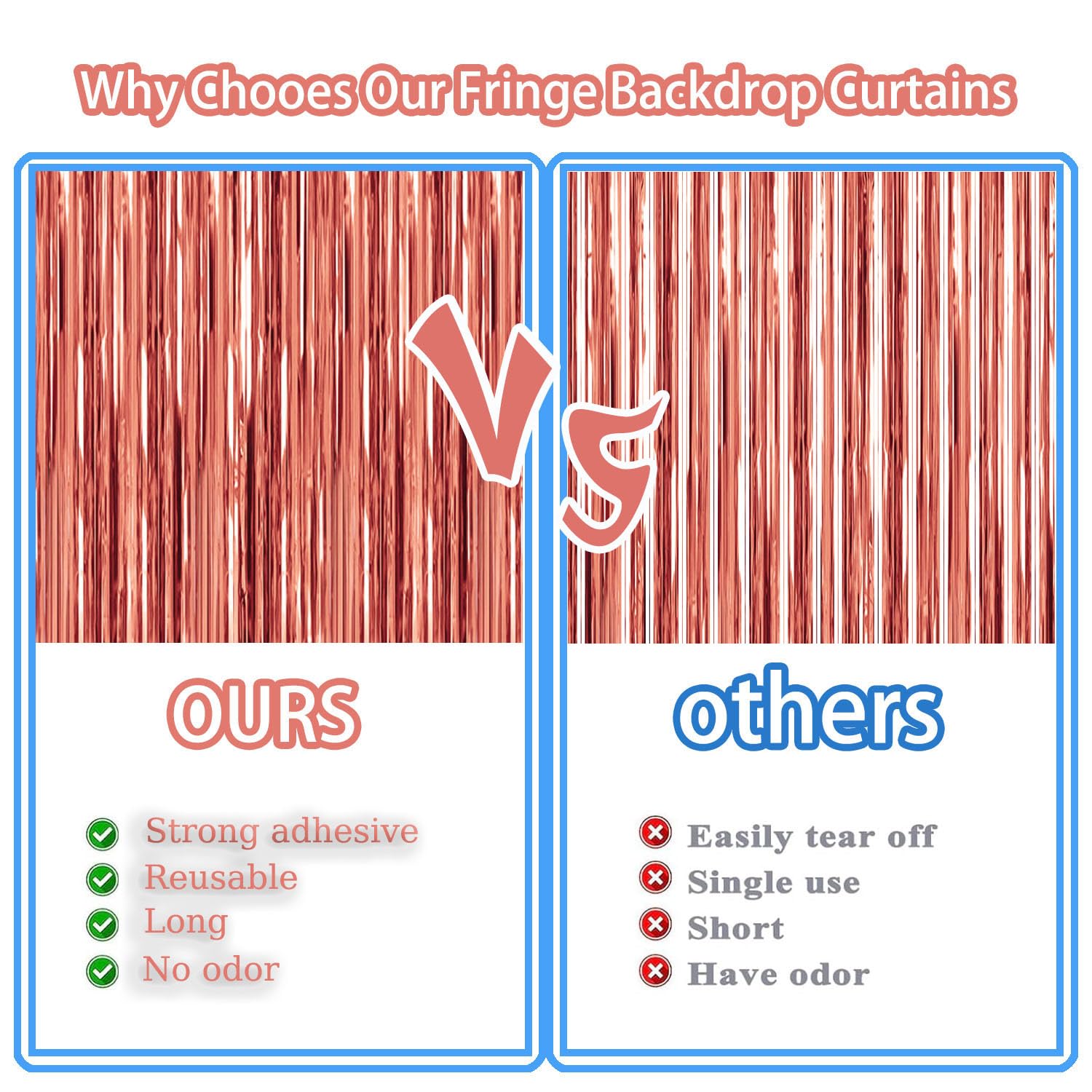 10 Pack Rose Gold Metallic Tinsel Foil Fringe Curtains Party Photo Backdrop Party Streamers For Birthday,Graduation,New Year Eve