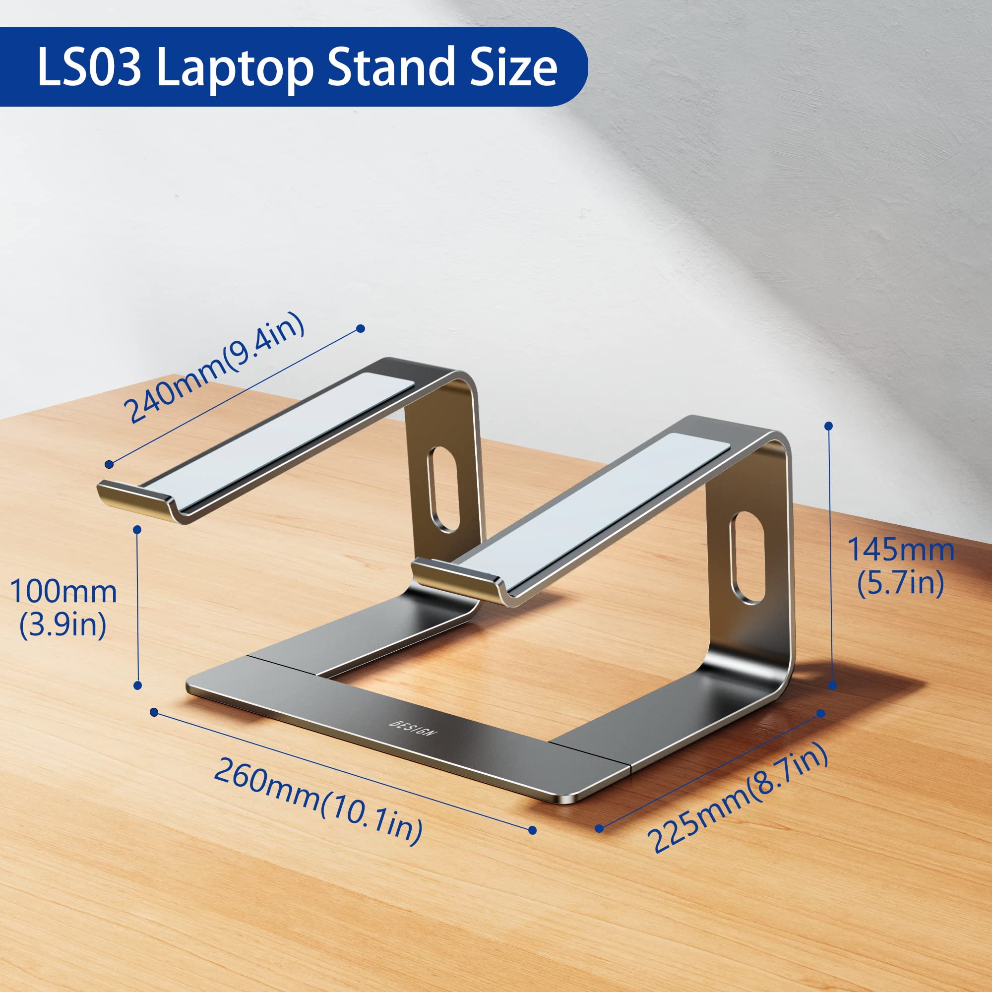 Besign Ls03 Aluminum Laptop Stand, Ergonomic Detachable Computer Stand, Riser Holder Notebook Stand Compatible With Air, Pro, De