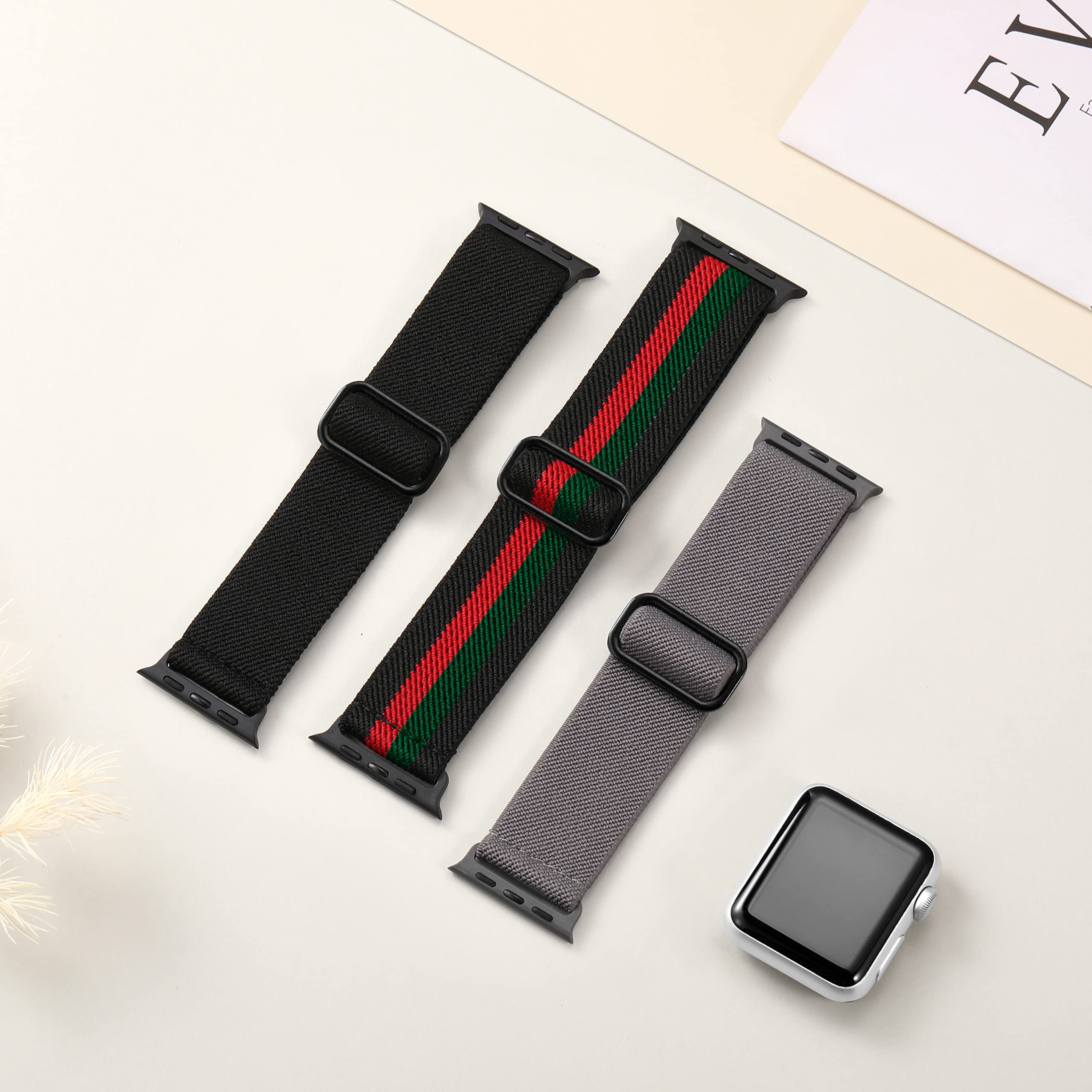 Daqin 3 Pack Stretchy Nylon Solo Loop Compatible With Apple Watch Band 45Mm 46Mm 49Mm 44Mm 42Mm 41Mm 40Mm 38Mm Women Men,Elastic