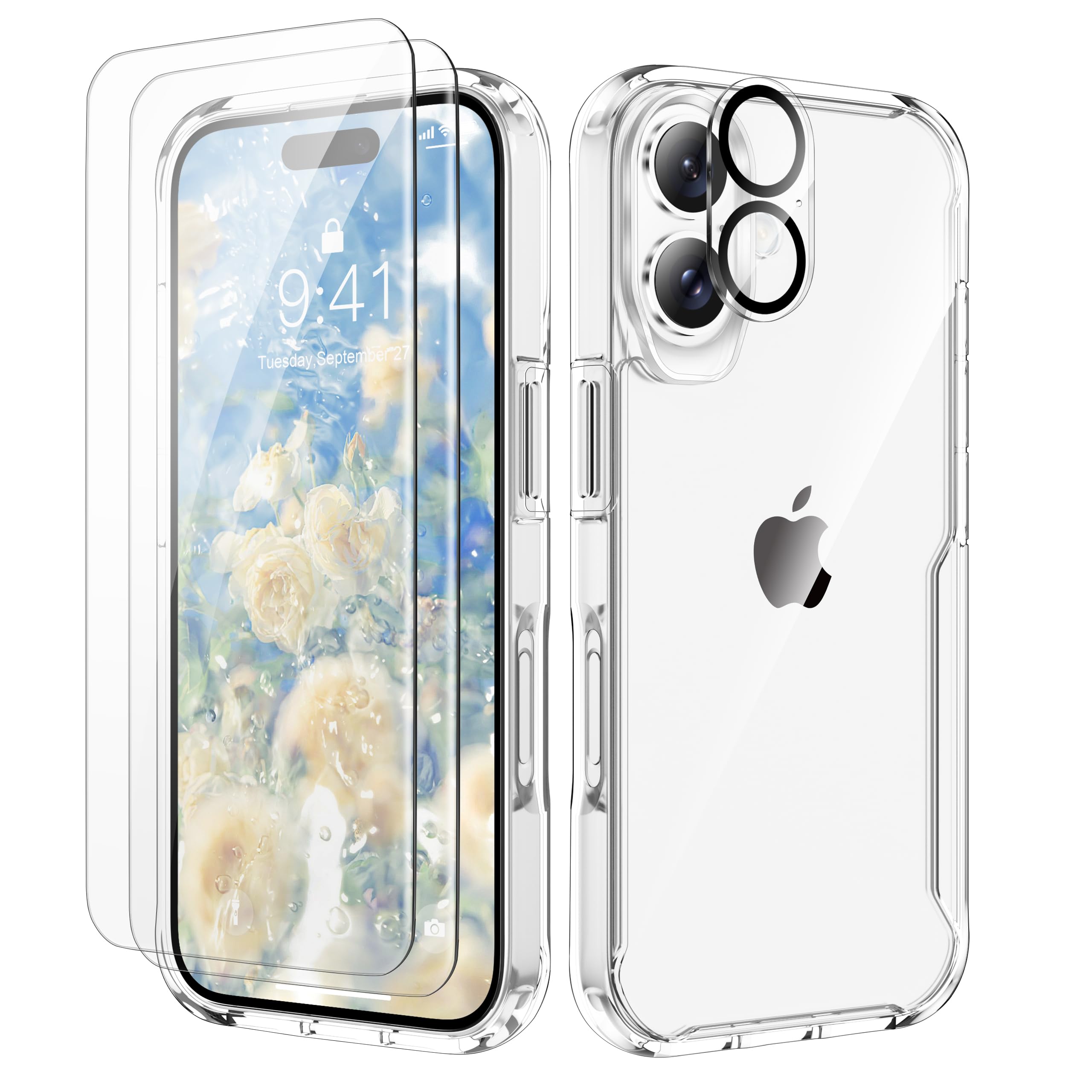 ORETECH Designed for iPhone 16 Plus Case Clear, with [2 X Screen Protector & 1 x Camera Lens Protector] [15 FT Drop Protection] 