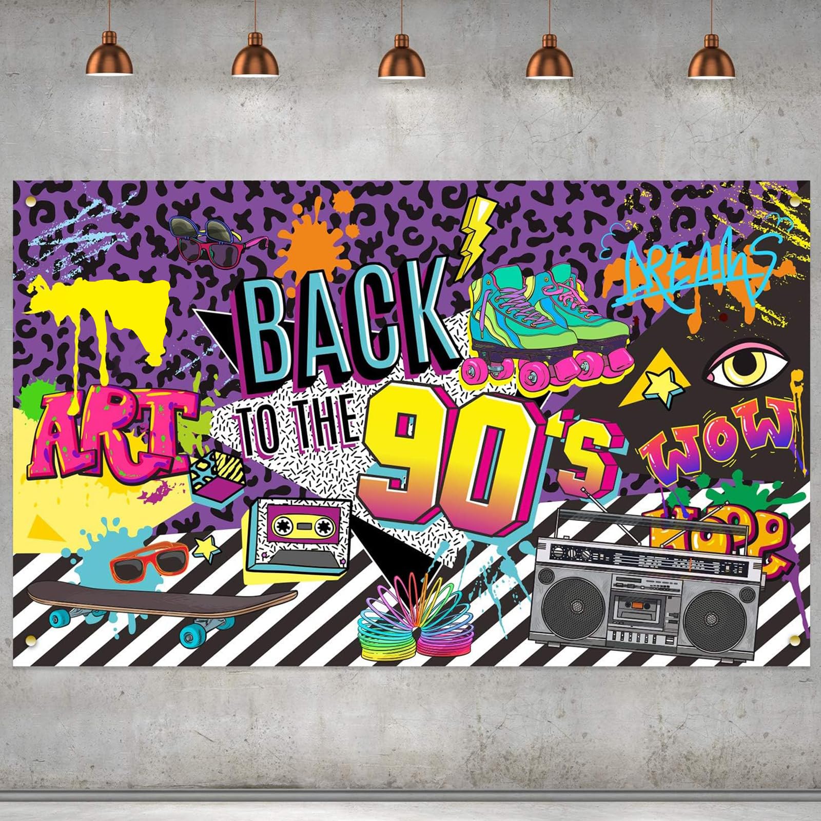 90s Theme Backdrop Hip Hop Graffiti Back to 90s Party Banner Background 71x43.3 Inch Fabric Wall Table Decorations Photo Booth 