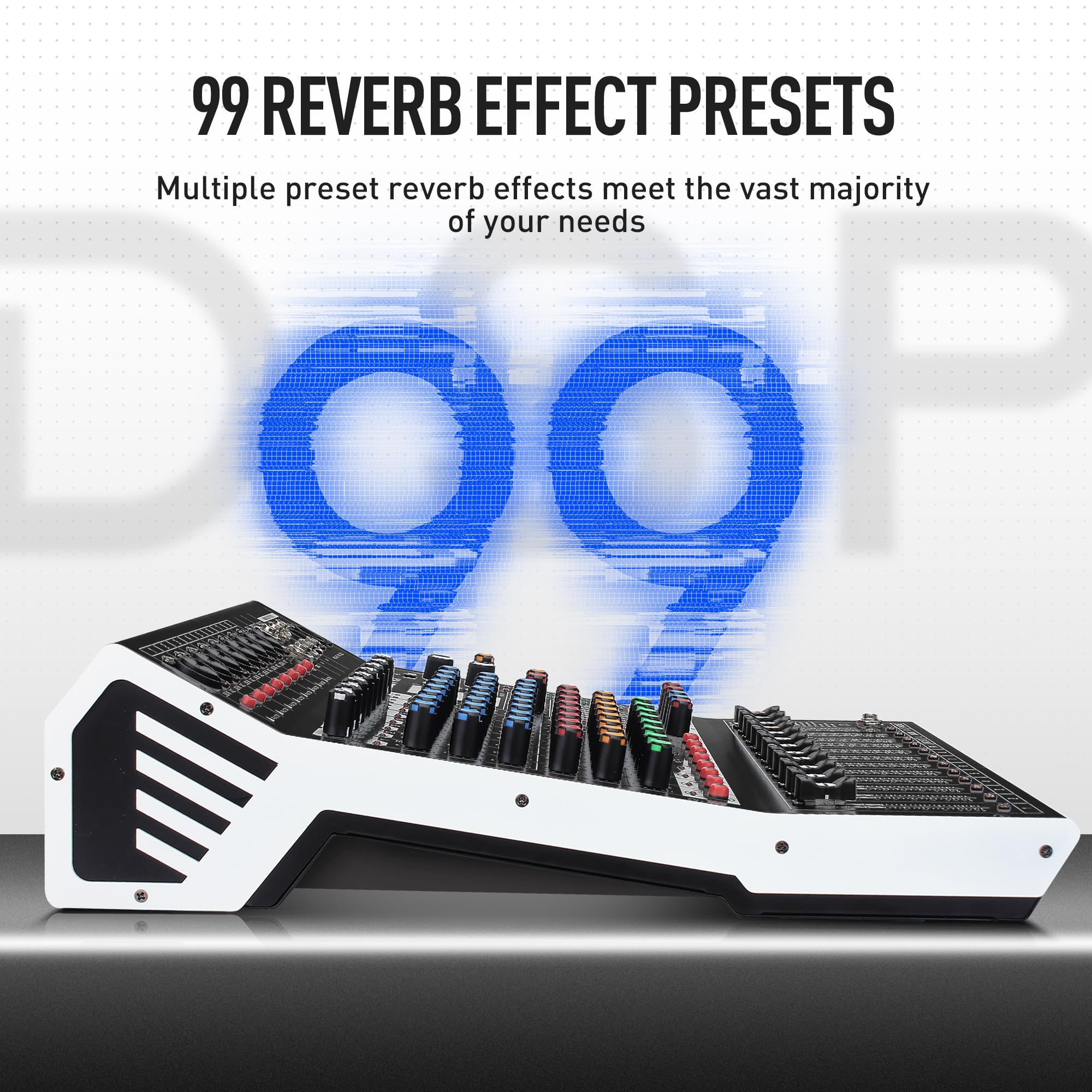 Fulode 12 Channel Bluetooth Studio Audio Mixer 99 Bit Dsp Digital Processor W/Usb Mp3 For Pc Recording Input, Rca, Xlr Microphon