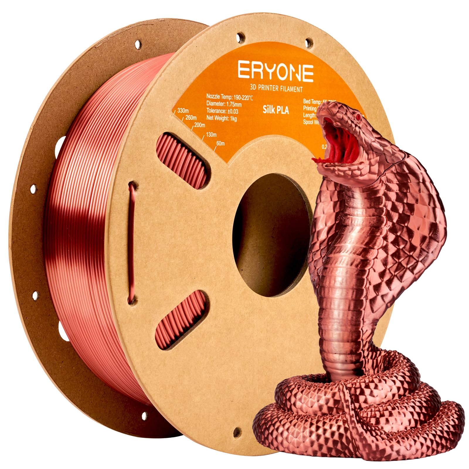 ERYONE Silk PLA Filament for 3D Printer, 1.75mm +/- 0.03mm, 1kg (2.1LBS)/Spool, Silk Copper