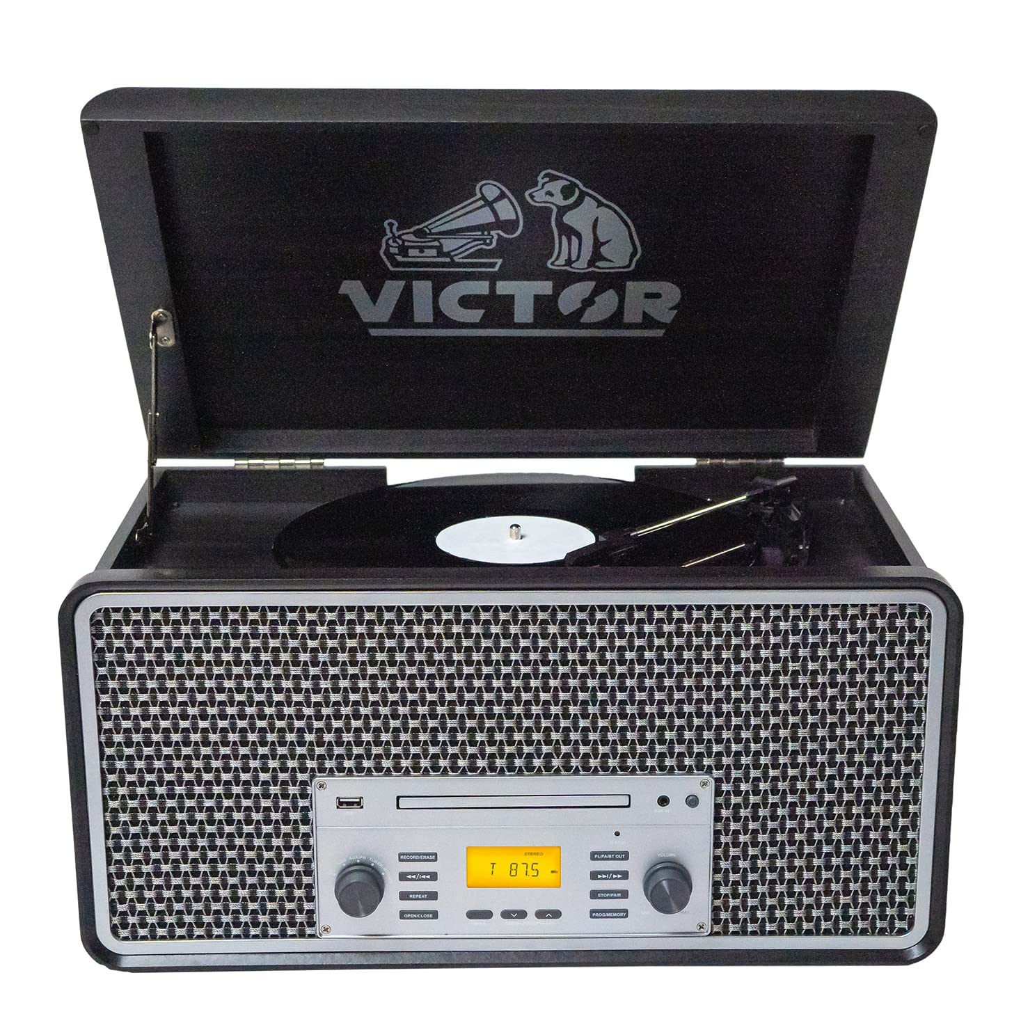 Victor Monument 8 In 1 Three Speed Turntable With Dual Bluetooth Graphite (Vwrp 5000 Gr)