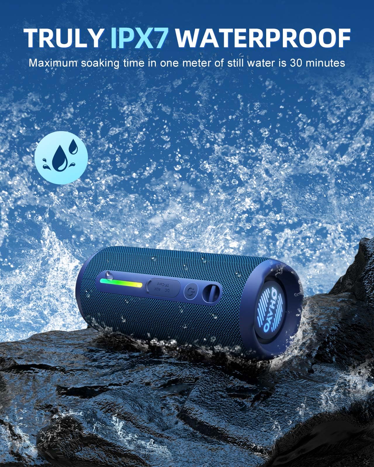 Ohayo Portable Bluetooth Speaker, Ipx7 Waterproof Wireless Speaker With 24W Stereo Sound, Active Extra Bass, Bluetooth 5.3, Rgb