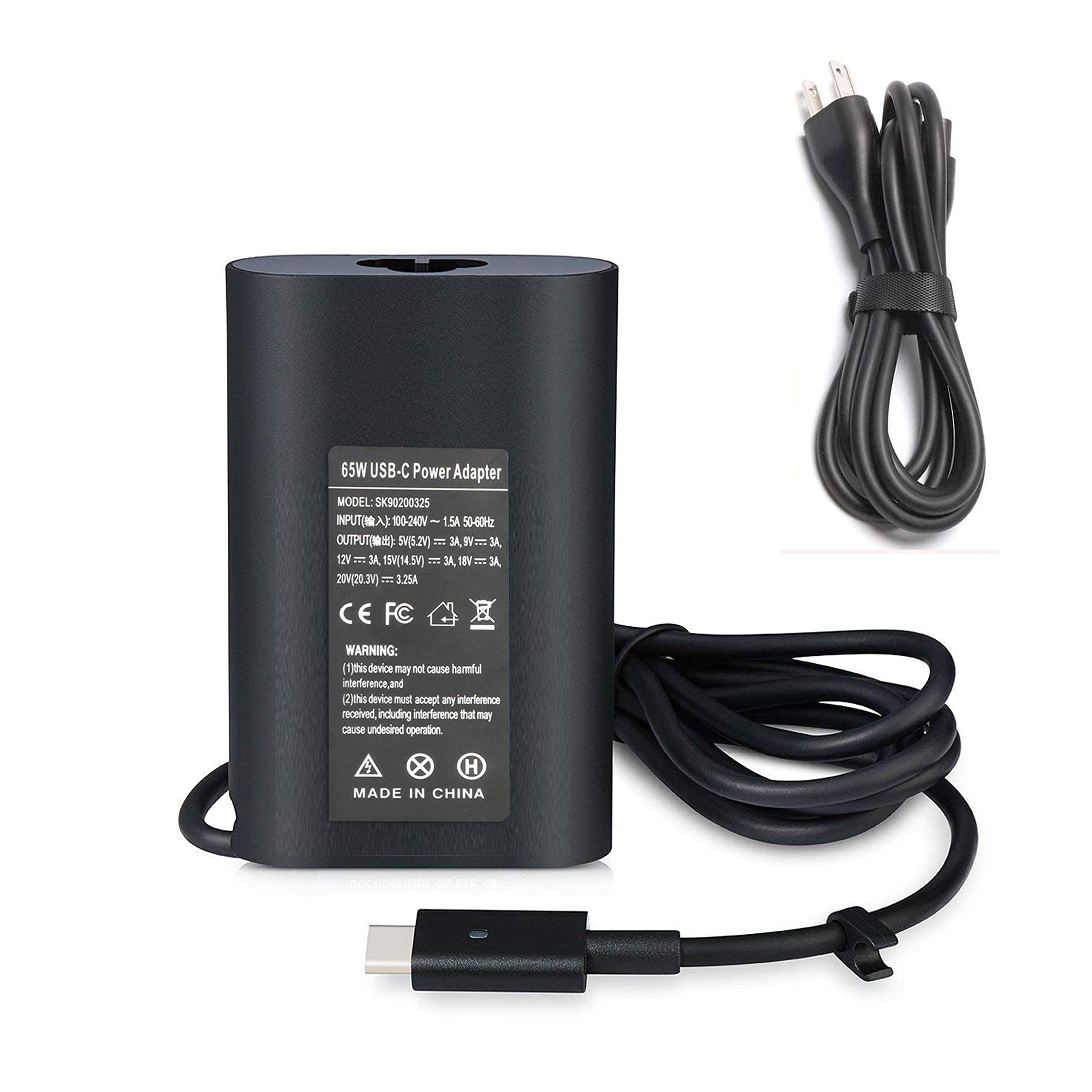 65W Type C Charger Fit For Dell Latitude 12 13 5179 5285 5289 5290 5295 5590 5300 7569 7490 7480 7400 7370 7390 E7370, 2 In 1 Se