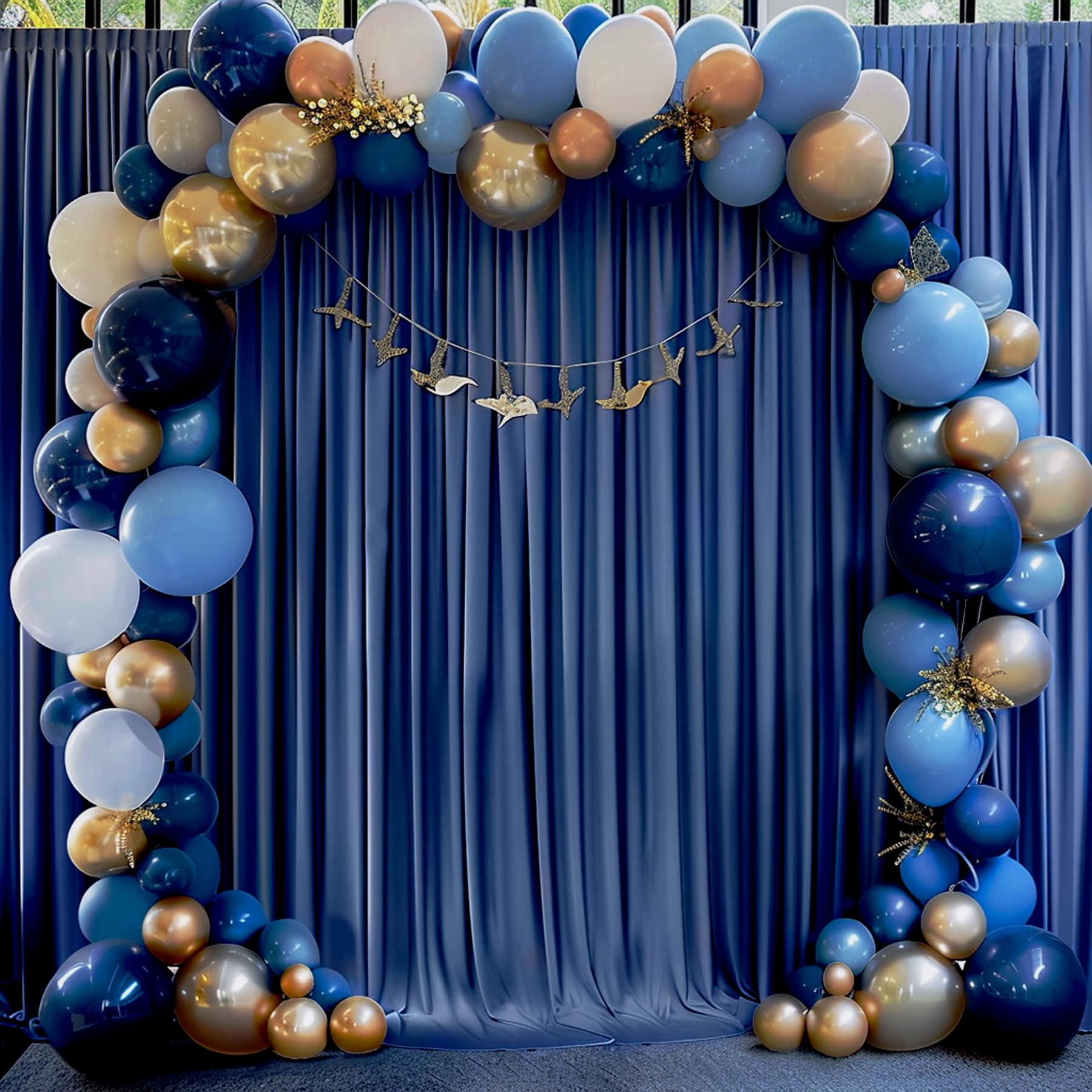 Navy Blue Backdrop Curtains For Parties, 8Ft X 10Ft Polyester Wrinkle Free Photography Backdrop Drapes For Birthday Baby Shower