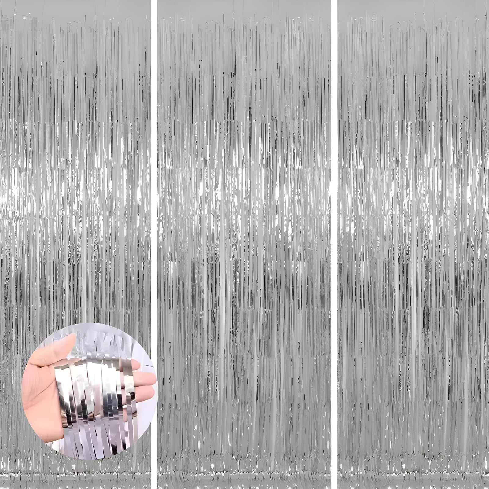 3 Pack 3.3 * 8.3 Ft Foil Curtain Metallic Tinsel Fringe Curtains Photo Booth Props Backdrop For Birthday Wedding Engagement Baby