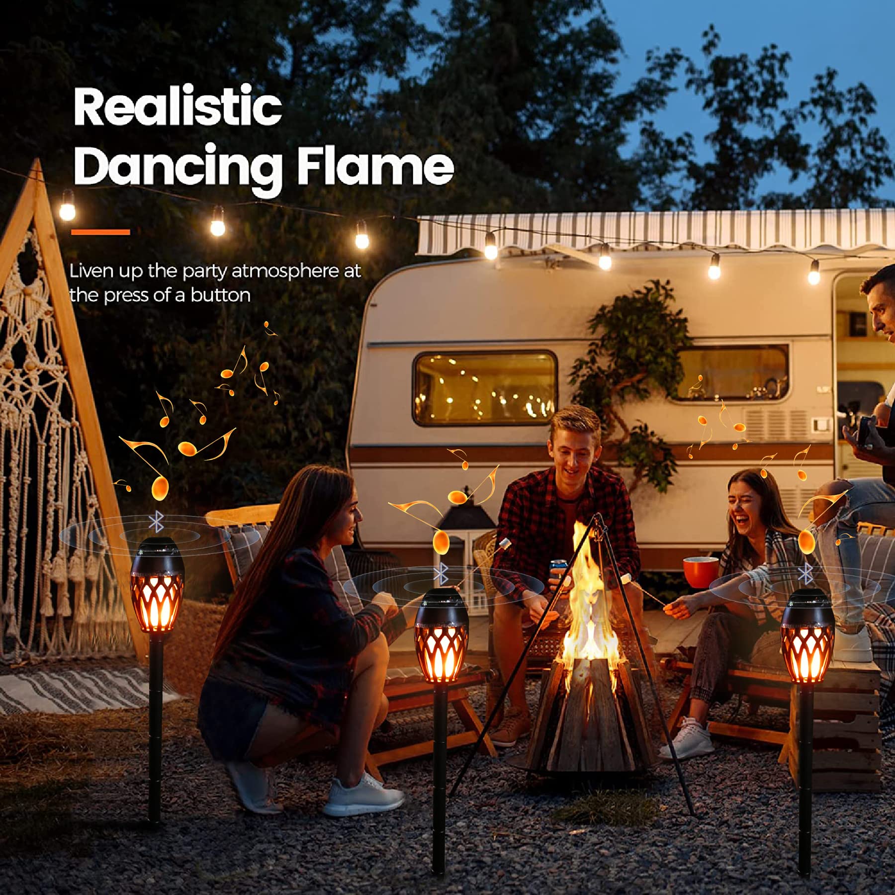 Skyk Led Flame Speaker,Tiki Torch Atmosphere Light Speakers,Outdoor Bluetooth 5.0 Wireless Portable Waterproof Speaker For Porch