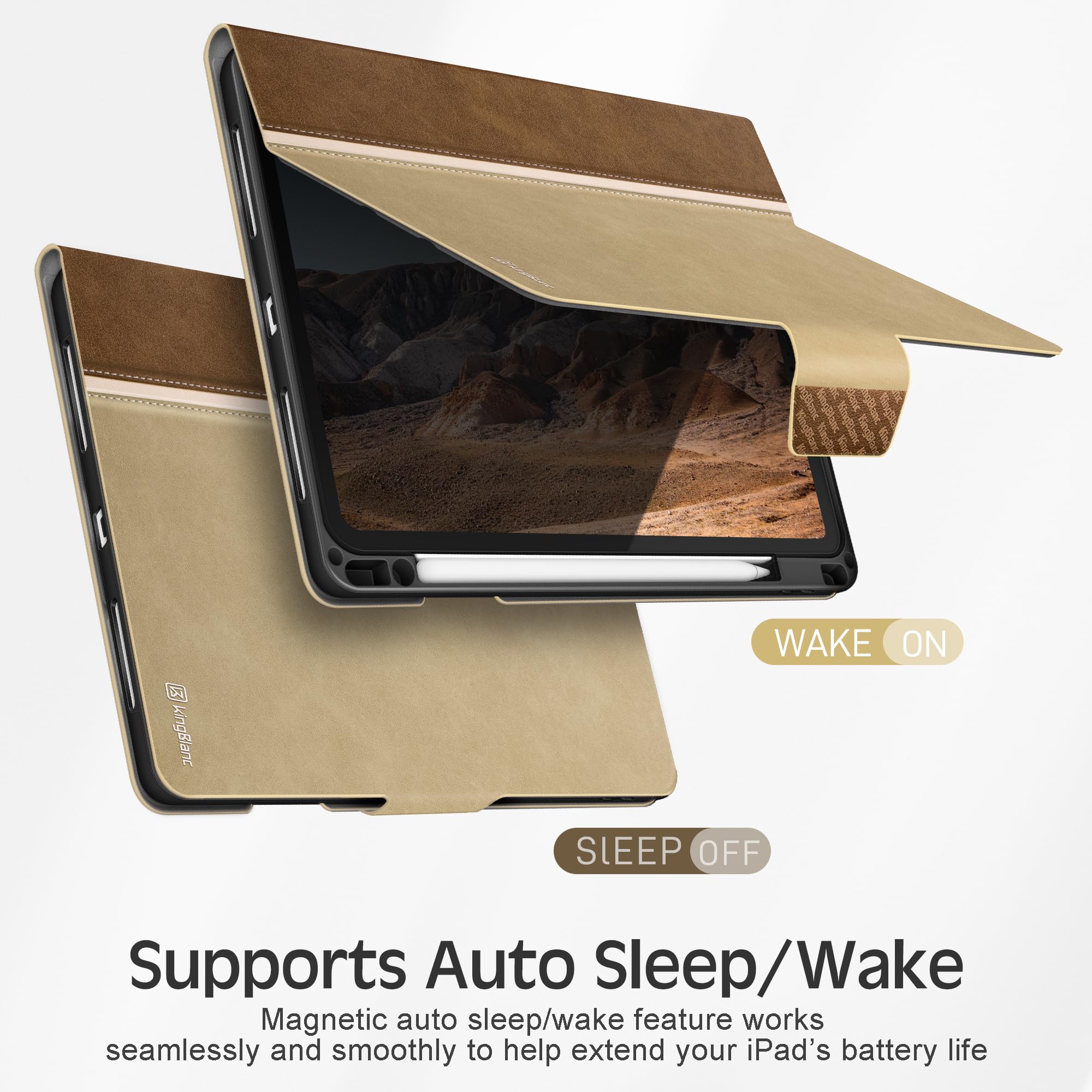 Kingblanc Case For Ipad Pro 11 Inch Case 4Th/3Rd/2Nd Generation (2022/2021/2020) With Pencil Holder, Vegan Leather Bicolor Cover