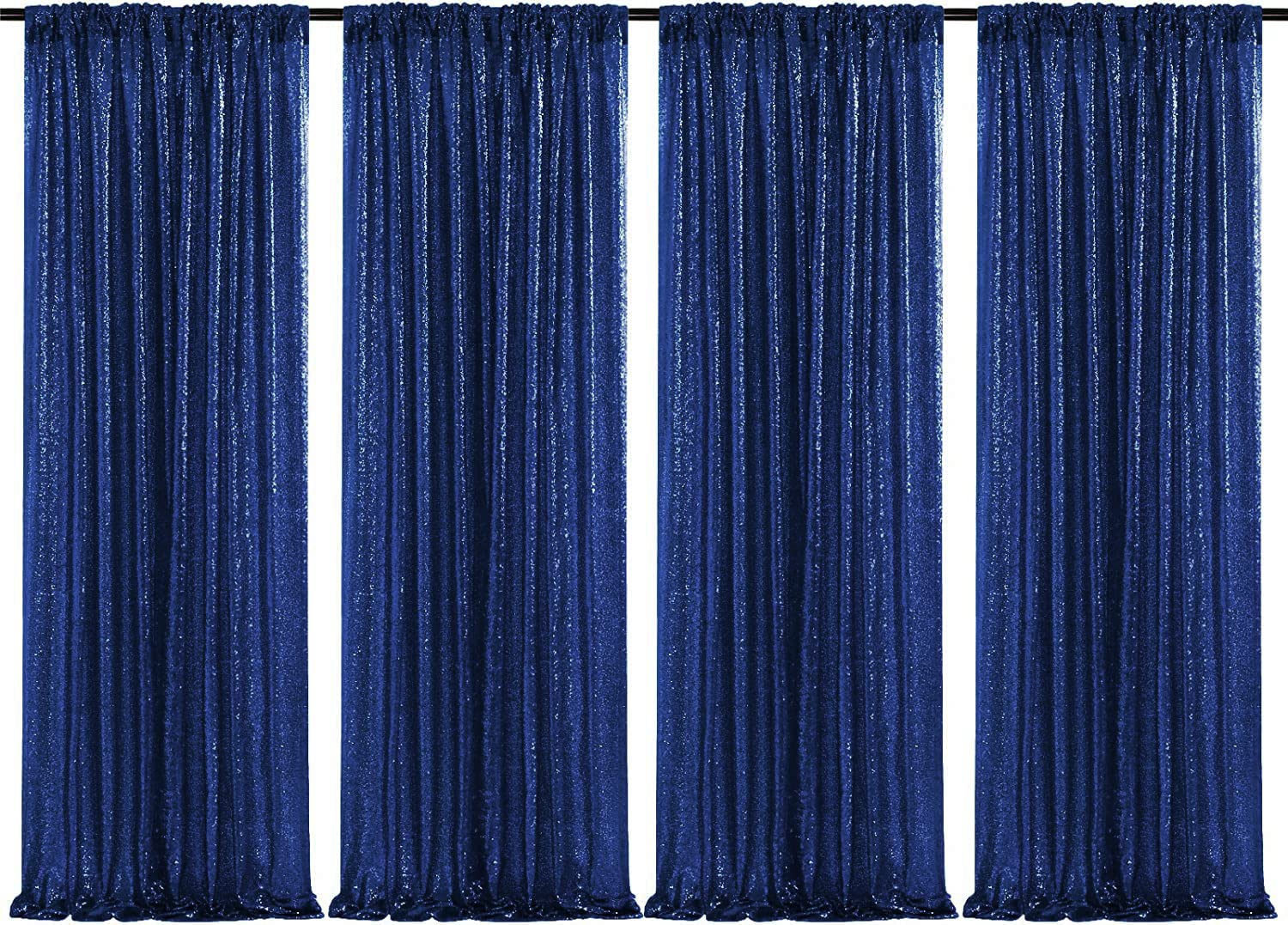 Poise3Ehome 4Pcs 2Ft X 8Ft Blue Sequin Backdrop Curtains, Glitter Photography Backdrop, Sequence Xmas Thanksgiving Backdrop (Nav