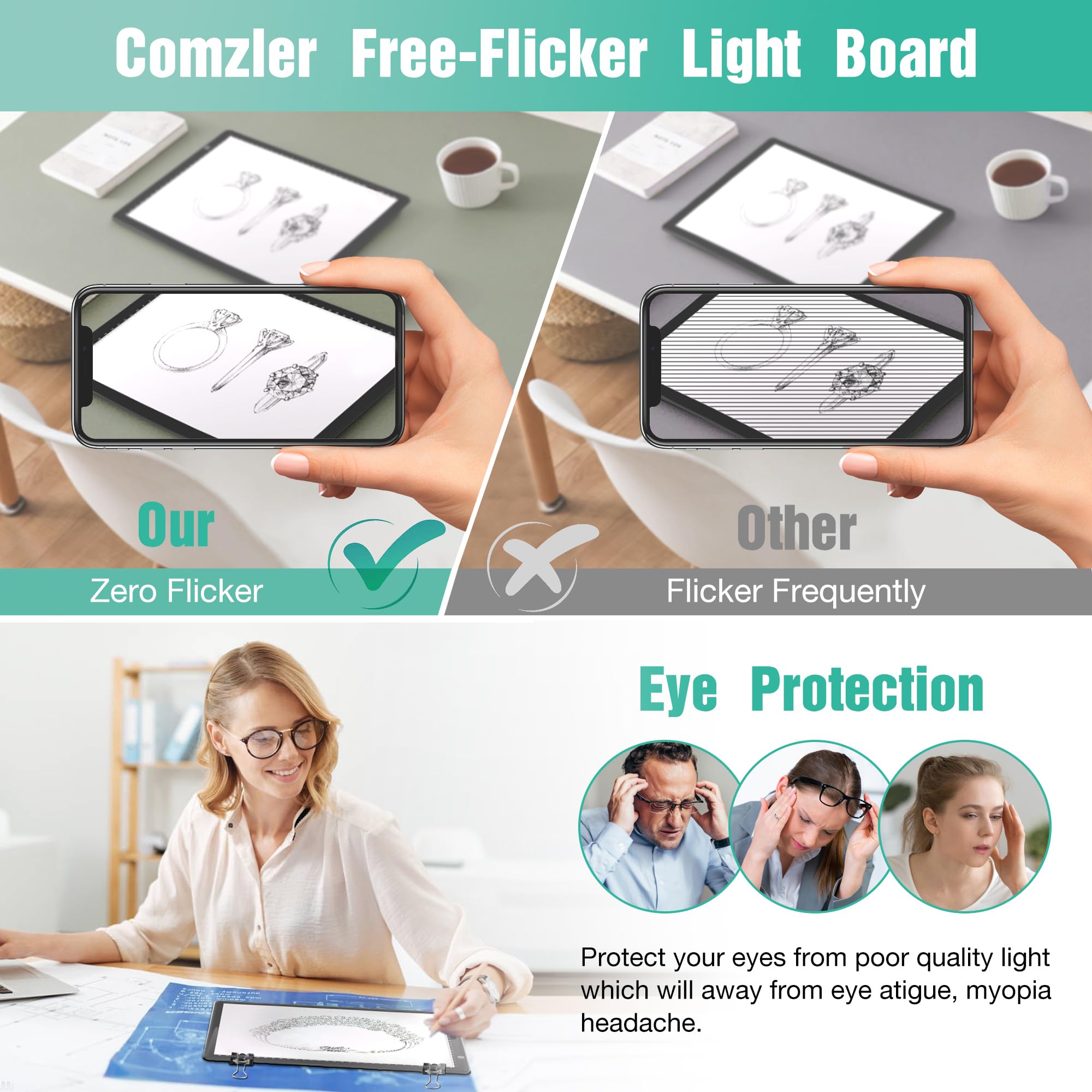 Comzler A4 Led Light Board, 3 Level Dimmable Brightness Usb Power Artcraft Light Table For Tracing, Light Drawing Sketch Pad For