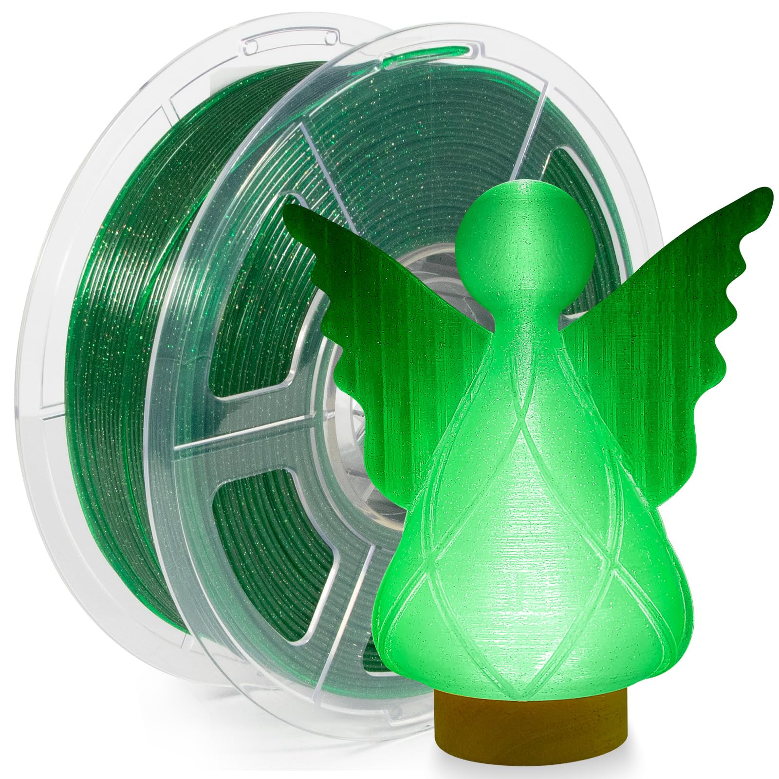Isanmate 3D Printer Filament, Transparent Glitter Green Pla Filament 1.75 Mm, 3D Printing Filament 1Kg/2.2Lb