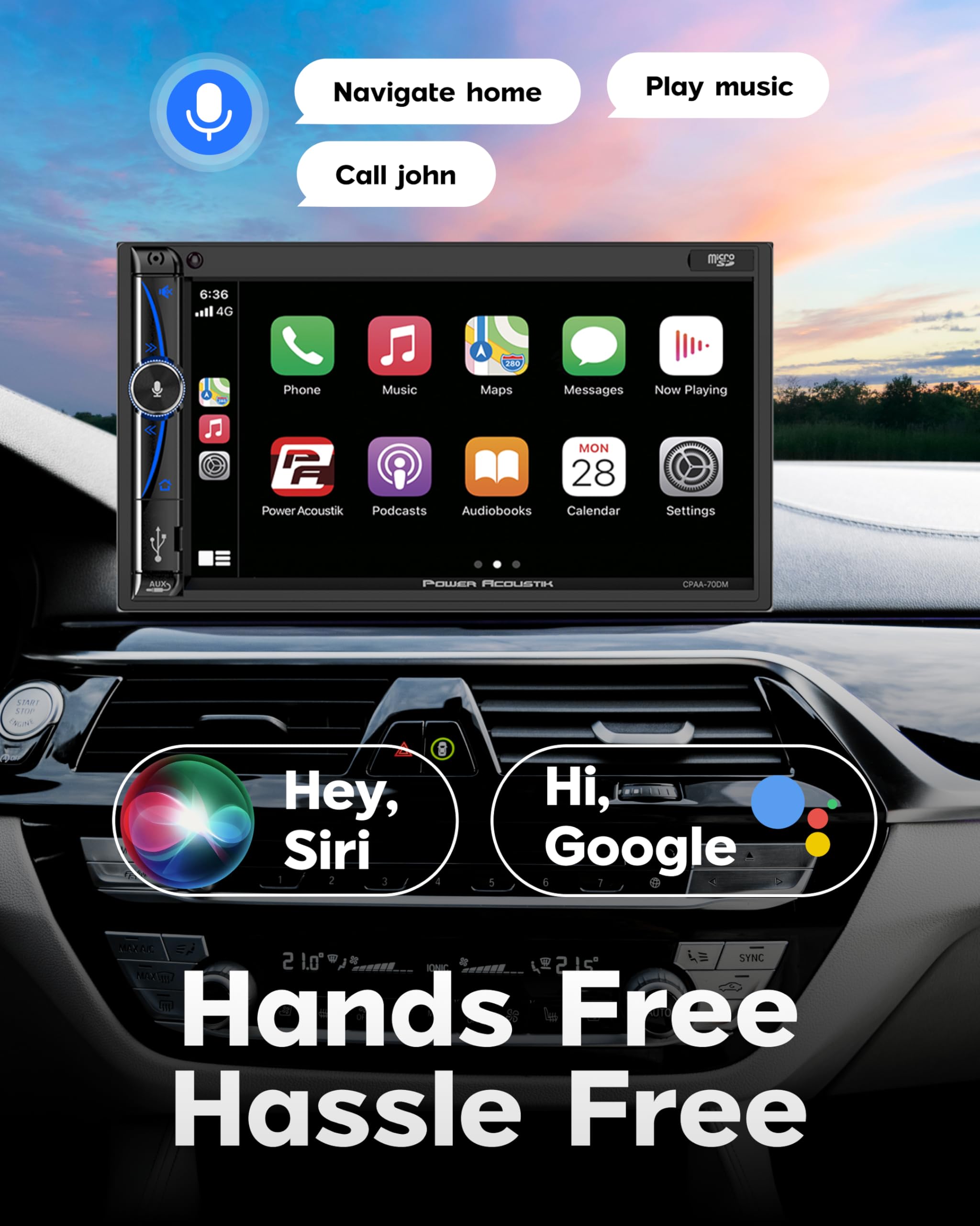 Power Acoustik D.Din 7'' Touchscreen Android Auto Apple Car Play Am/Fm/Cd/Bt