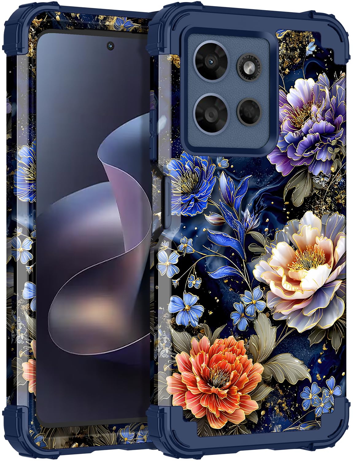 LONTECT for Moto G 2026 Case Floral Shockproof 3 in 1 Heavy Duty Hybrid Sturdy High Impact Protective Cover Case Girls Women for