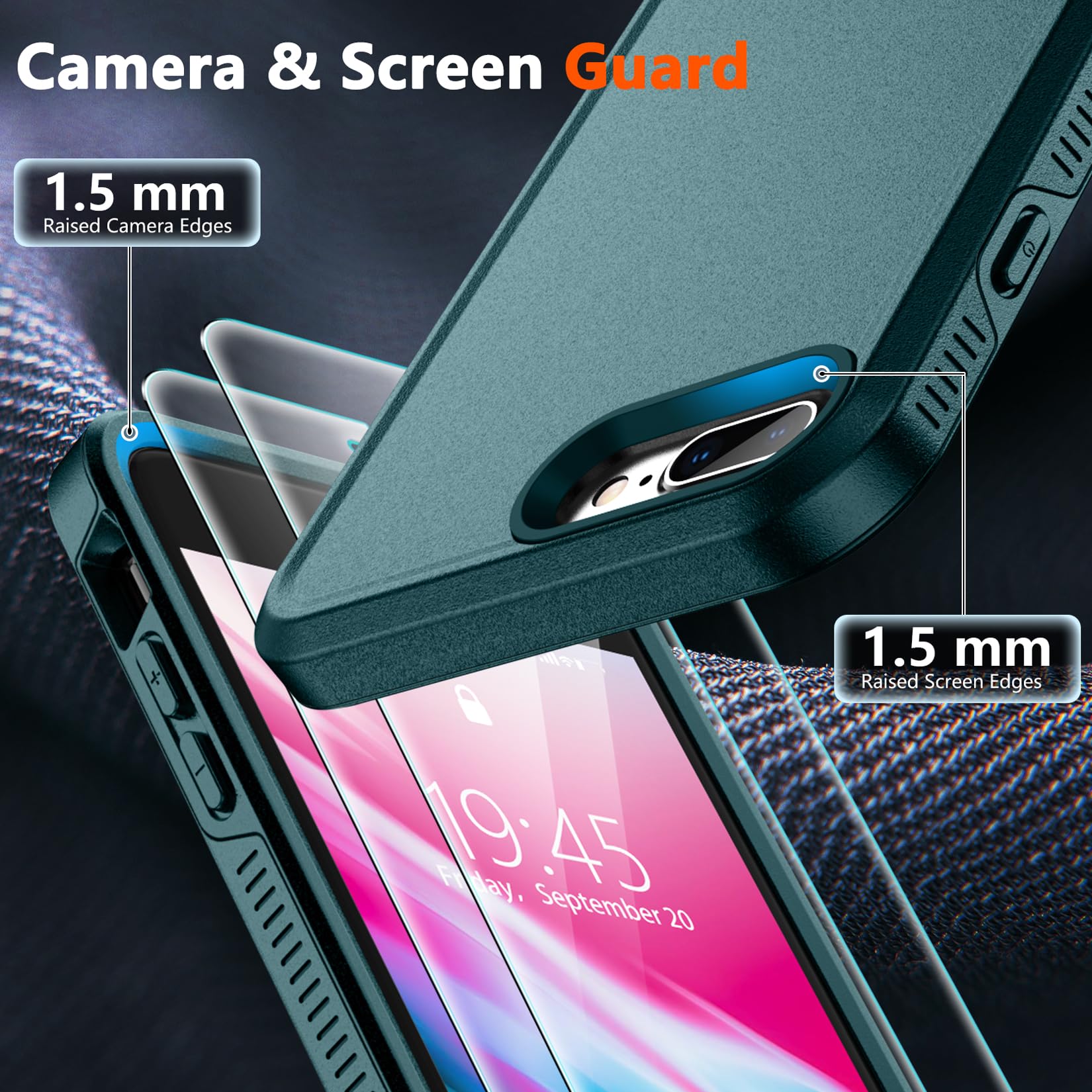 Spidercase For Iphone 7/8 Plus Case, [10 Ft Military Grade Drop Protection] [Non Slip] [2 Pcs Tempered Glass Screen Protector] H