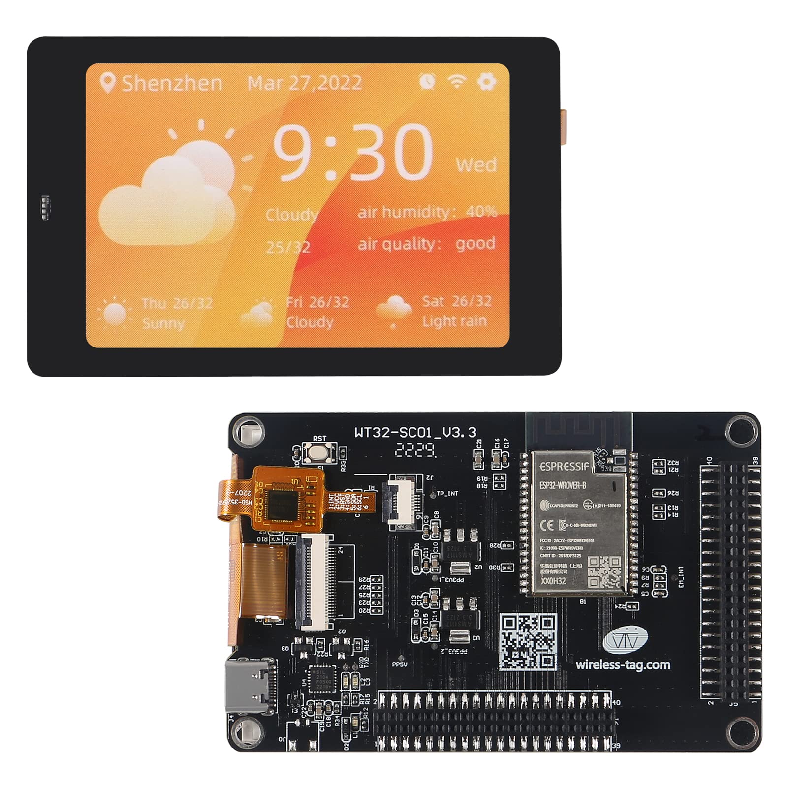 Esp32 Development Board, 1Pcs Wt32 Sc01 With 3.5 Inch 320X480 Capacitive Multi Touch Lcd Screen Built In Bluetooth Wifi Compatib