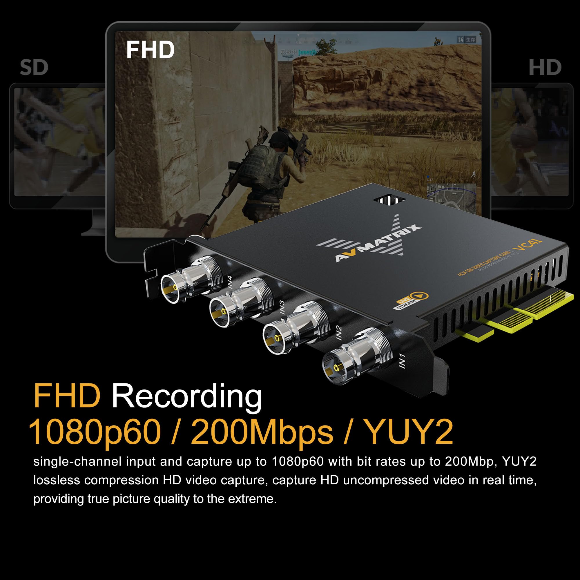 Avmatrix Pcie Capture Card For Pc, 4Ch Sdi With 1080P60 Ultra Low Latency For Multi Channel Live Streaming, Video Conferencing,