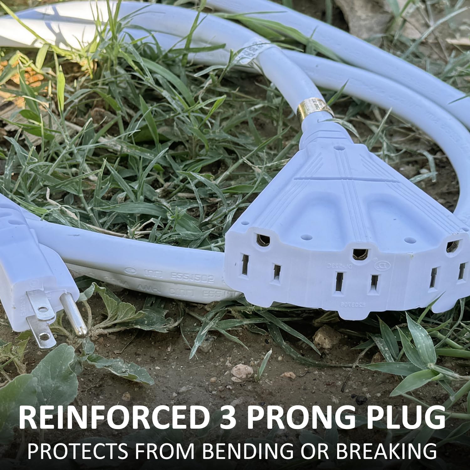 Yojoe 3 Outlets Indoor Outdoor Extension Cord, 3 Prong 13A Weatherproof Power Cord Multiple Outlets, 16 Gauge Heavy Duty 6 Ft Wh