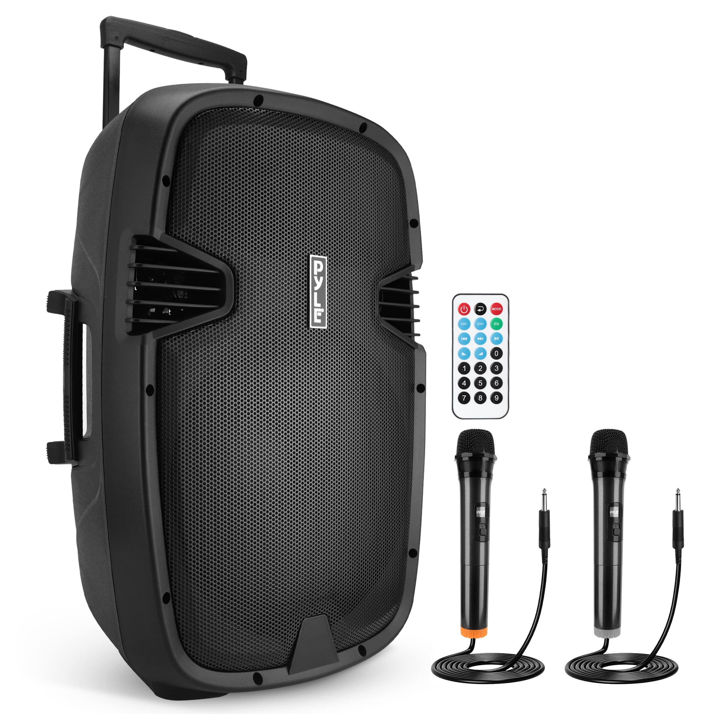 Pyle 1600 Watt, 15'' Bluetooth Pa Speaker Indoor/Outdoor Portable Sound System With (2) Uhf Wireless Microphones Rechargeable Ba