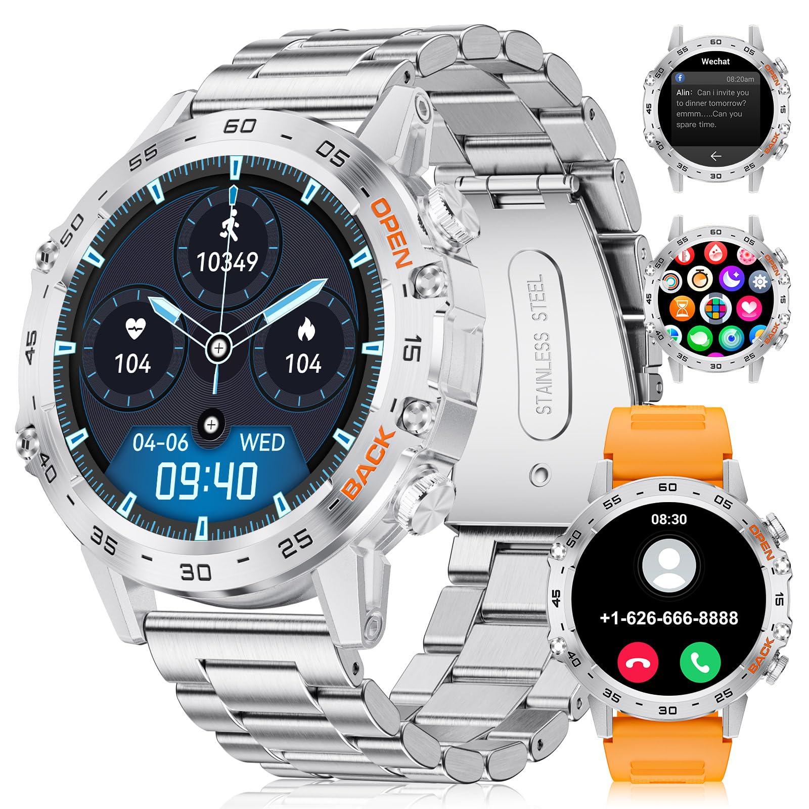 Foxbox Smart Watch For Men Answer/Make Call For Android Ios, 400Mah Military Smartwatch Blood Oxygen Sleep Monitor Step Counter,