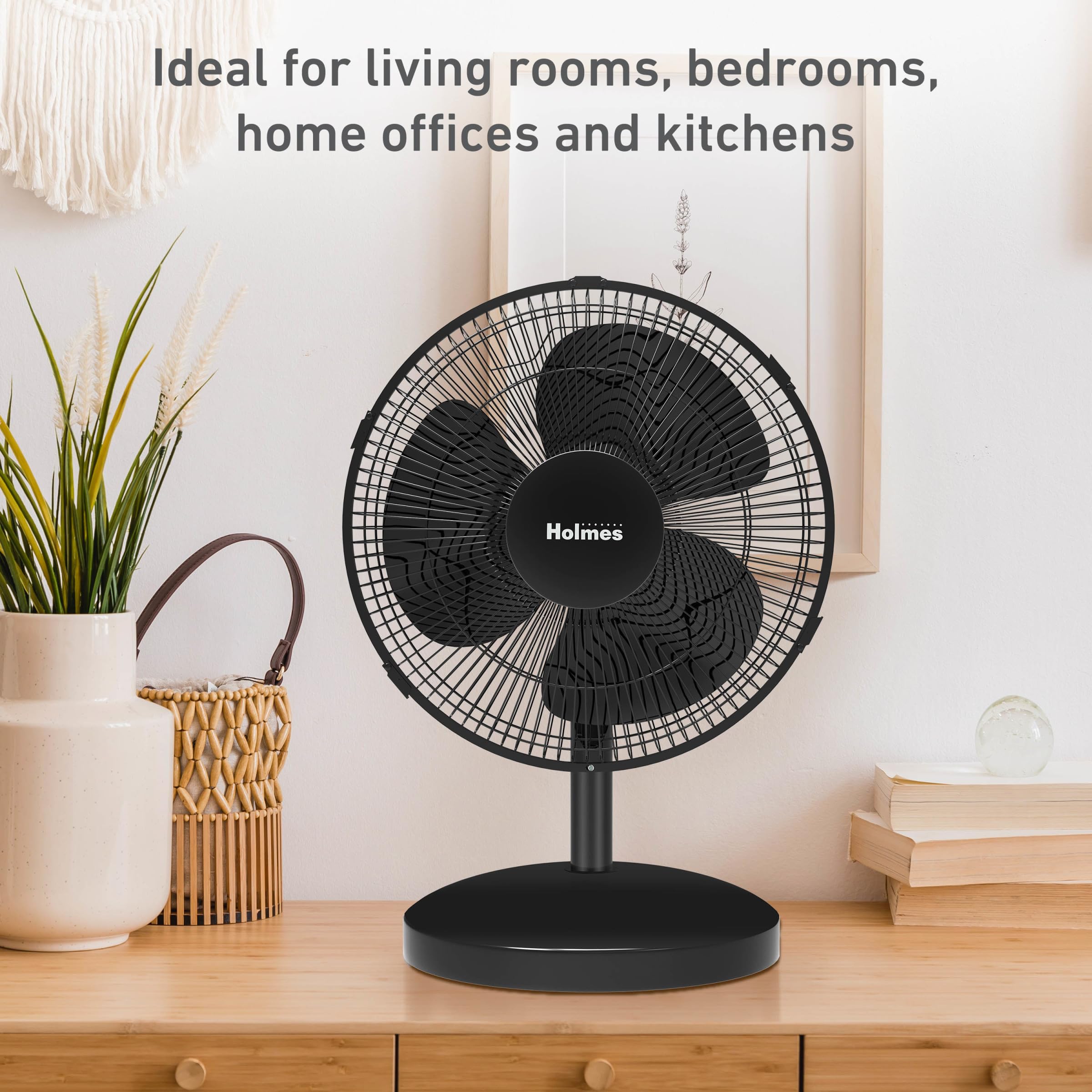 Holmes 12'' Table Fan, 75 Oscillation, 3 Speeds, 15 Adjustable Head Tilt, Ideal For Home, Bedroom Or Office, Black