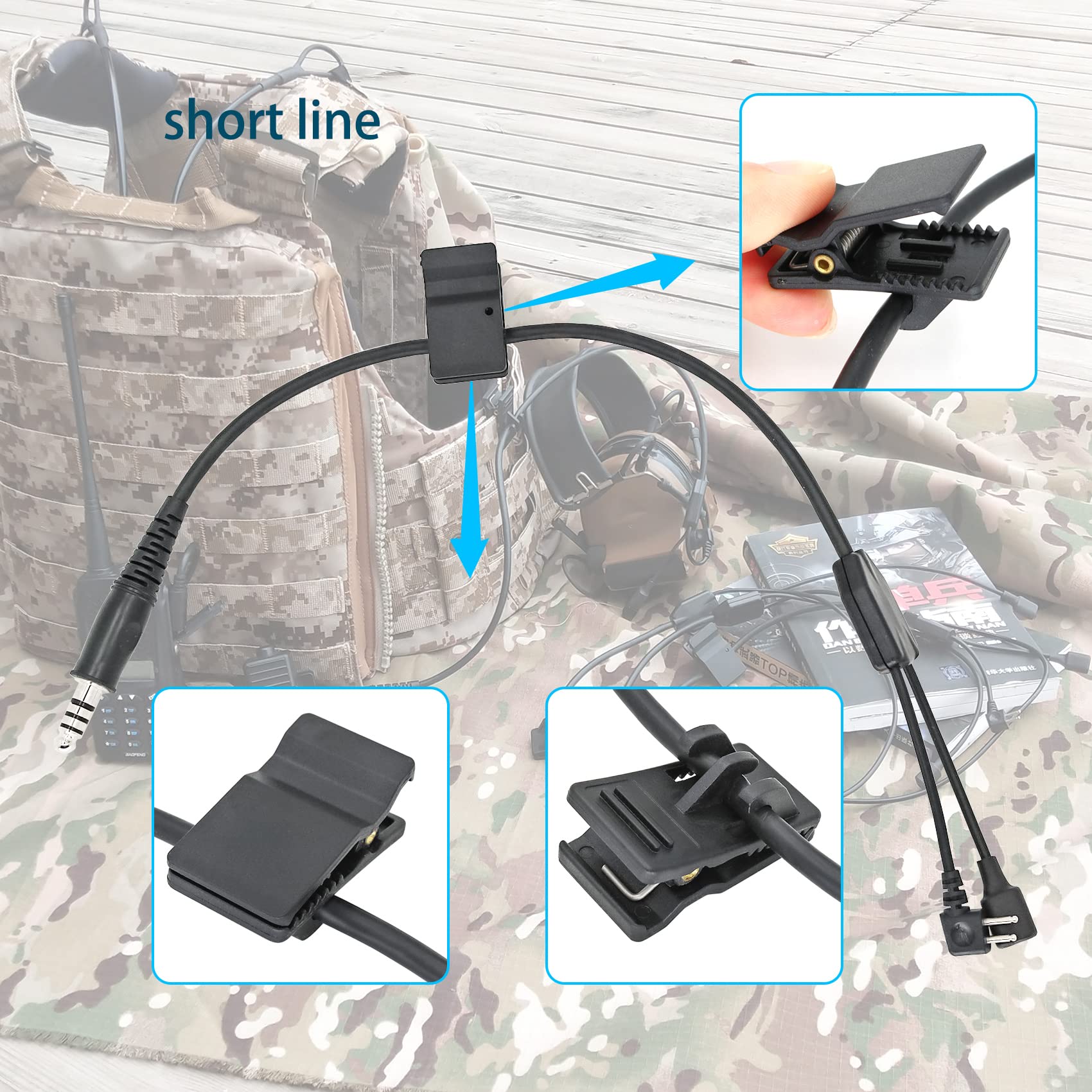 Combatgear Y Cable Connector Boom Microphone K U94 Ptt Compatible With Comta Headsets Short