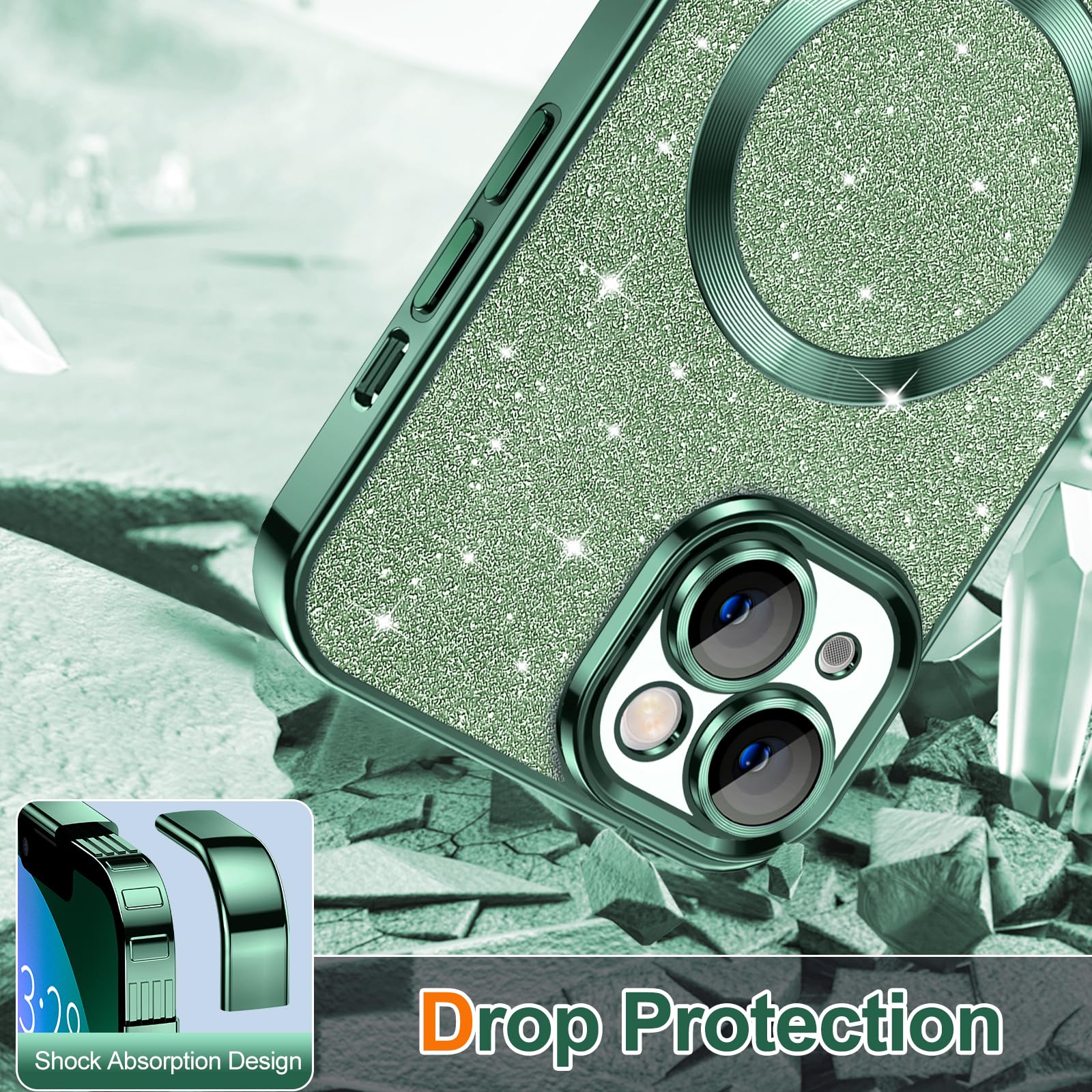 Hython For Iphone 13 Case Glitter, Clear Magnetic Phone Cases With Camera Lens Protector [Compatible With Magsafe] Bling Sparkle