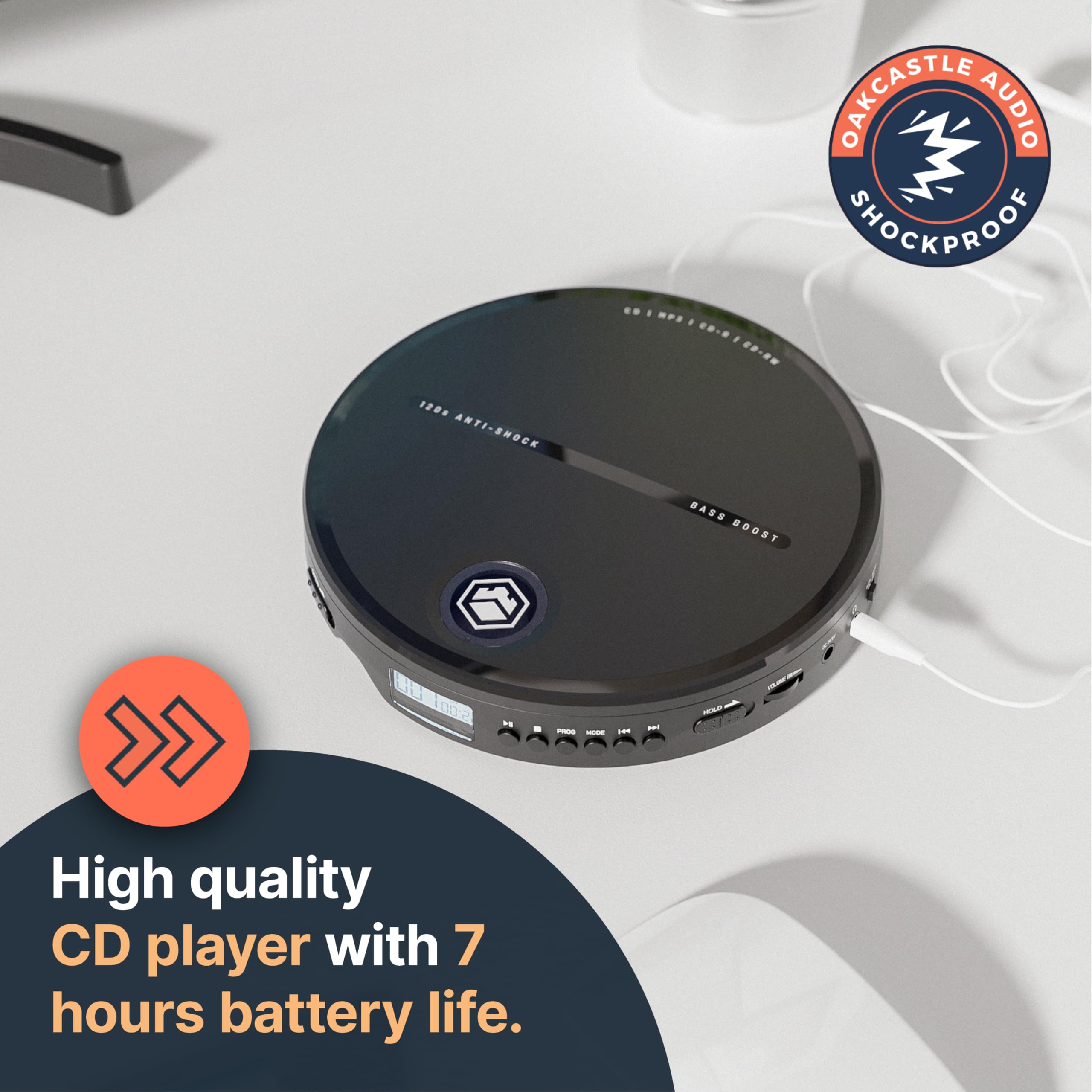 Cd Player Portable, Battery Playback Portable Cd Player 7Hr Playtime, Small Cd Players For Car (Aux Only) | Oakcastle Cd10 Porta