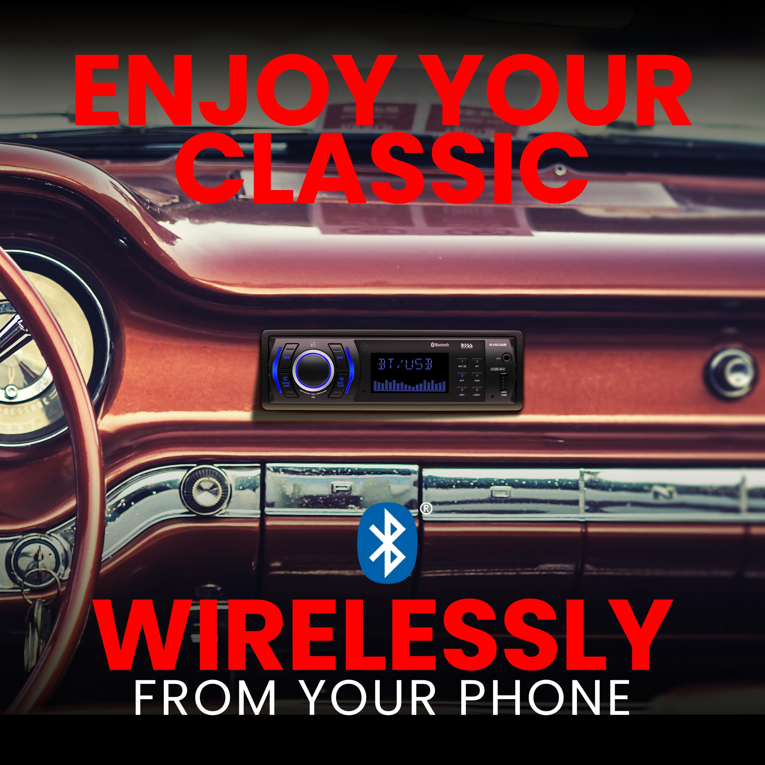 Boss Audio Systems 616Uab Car Stereo   Single Din, Bluetooth, No Cd Dvd Player, Am/Fm Radio Receiver, Wireless Remote Control, M