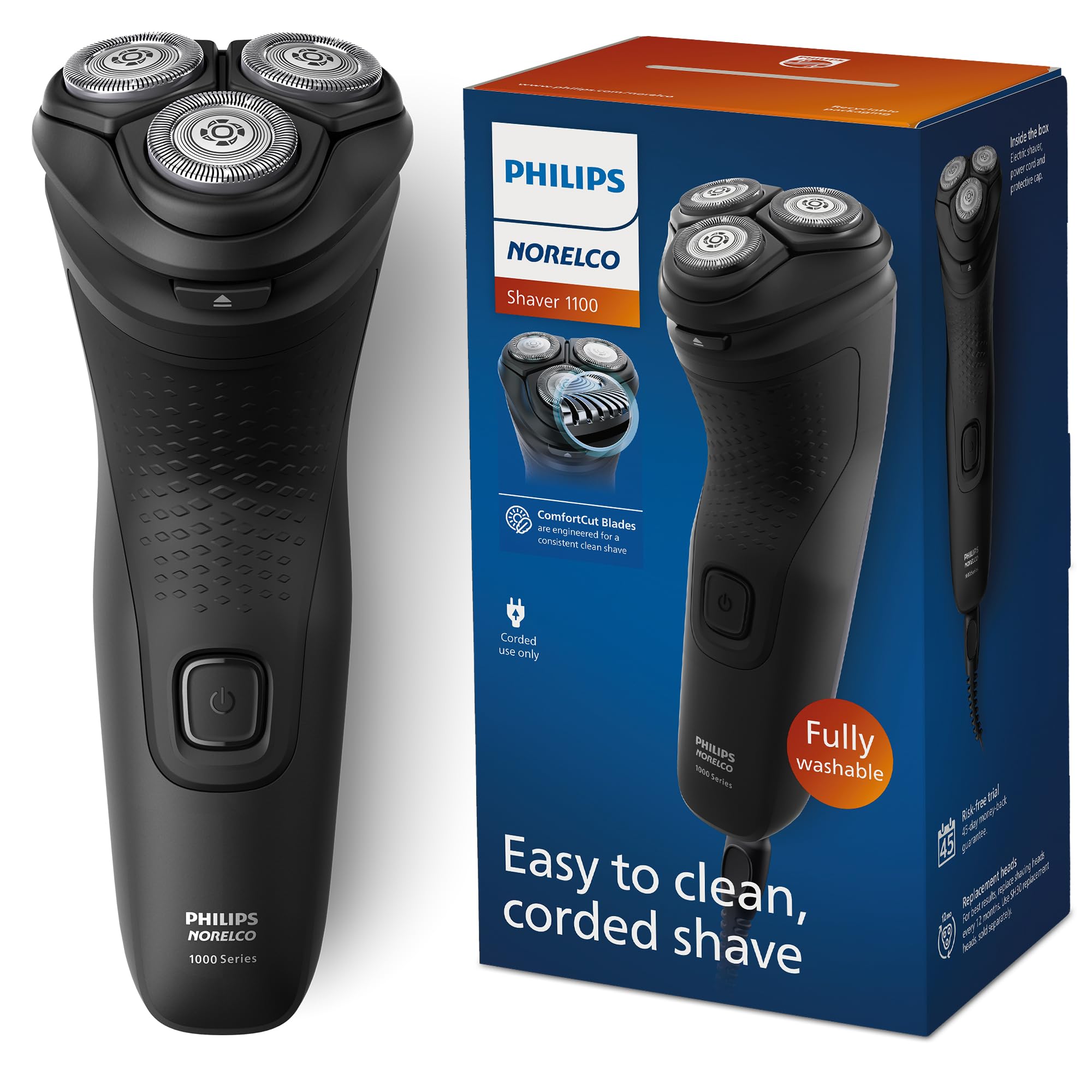Philips Norelco Shaver 1100, With Comfort Cut Blades & 4D Flex Heads (Corded Use Only), S1016/90