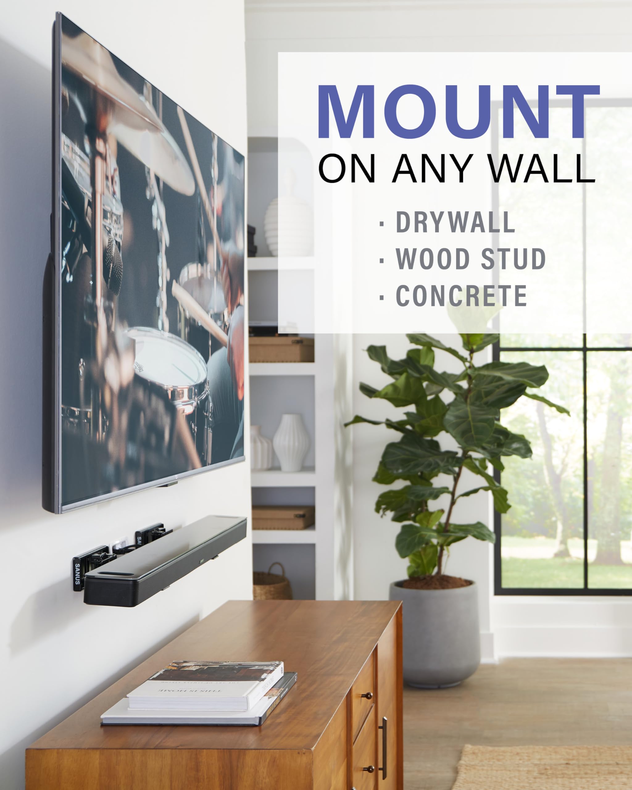 Sanus Universal Extendable Soundbar Wall Mount   Compatible With Most Soundbars, Under Tv Speaker Mounts For An Easy & Secure In