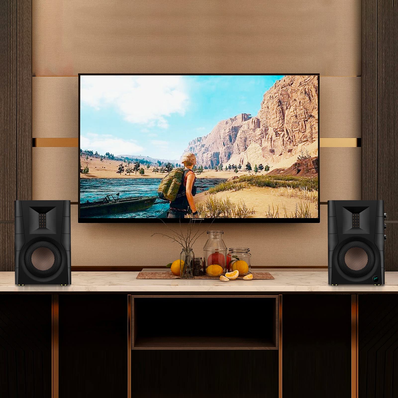 HiVi-Swans D100 Bluetooth Bookshelf Speakers - Powered 62W RMS Wood Grain Speakers for TV/PC - Brown (Pair)