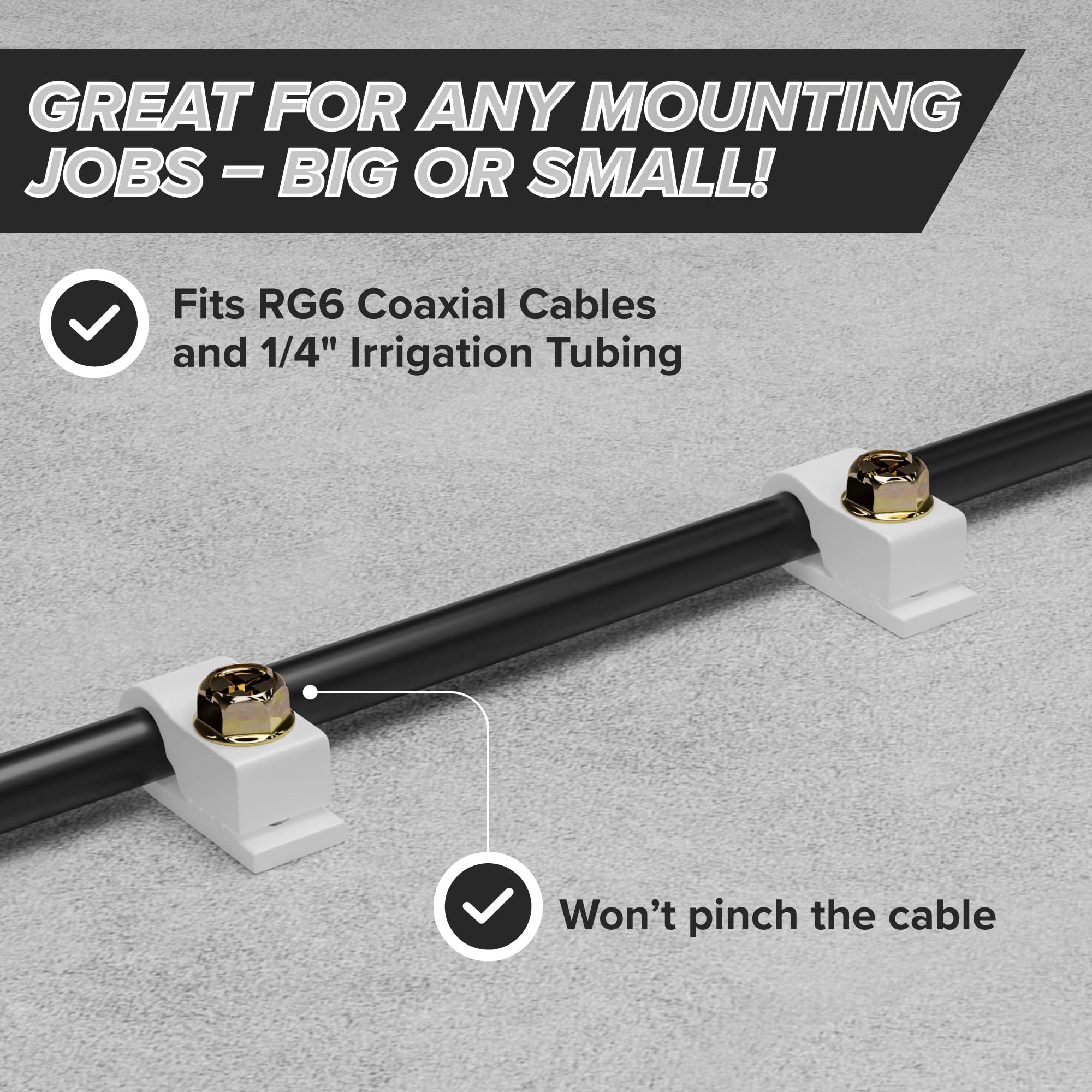 The Cimple Co   Single Coaxial Cable Clips, Cat6, Electrical Wire Cable Clip, 1/4 In (6 Mm) Screw Clip And Fastener, White (100